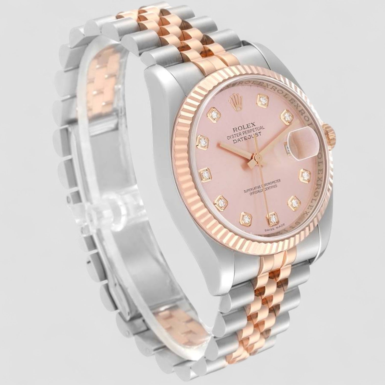 Datejust Steel Rose Gold Pink Diamond Dial Mens Watch