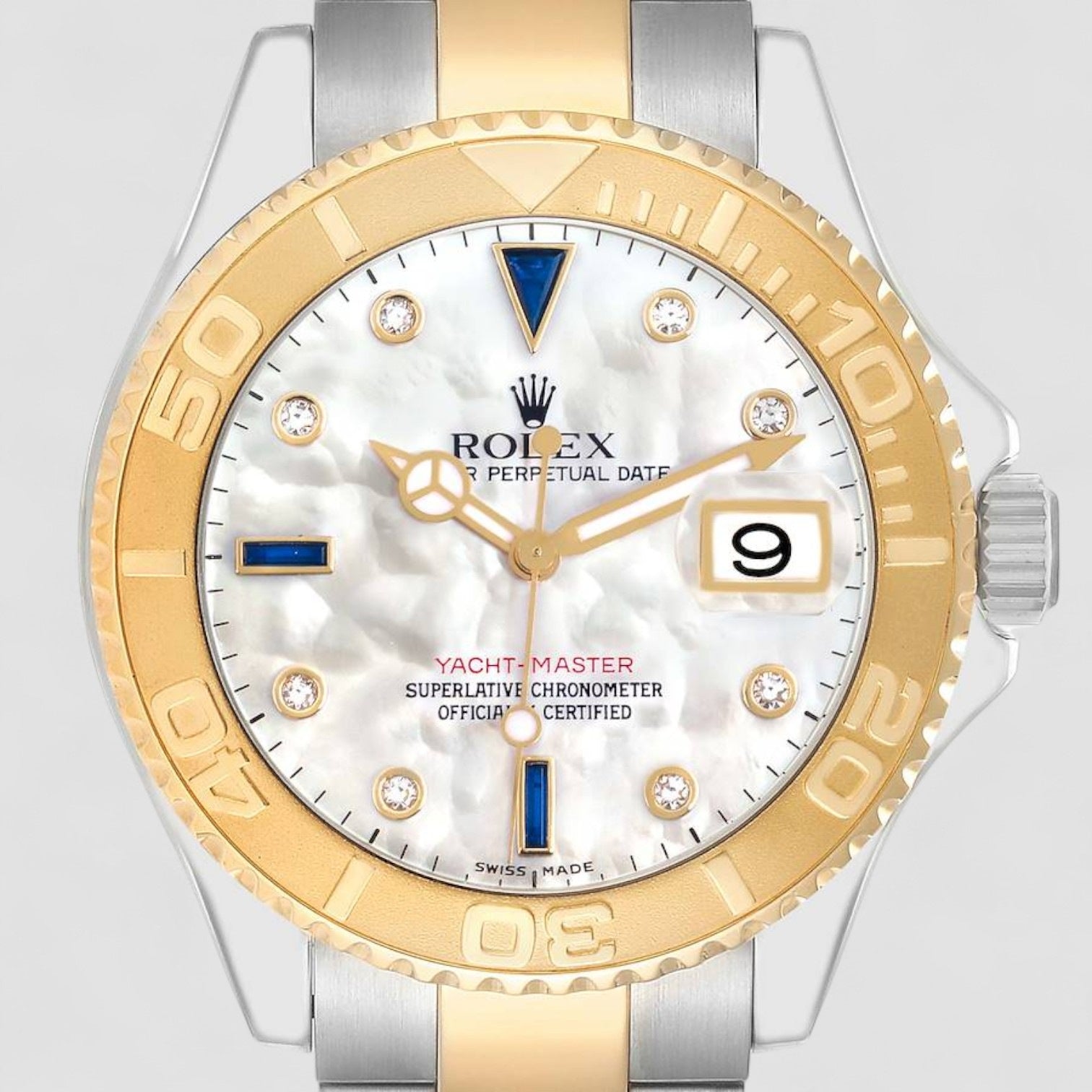 Yachtmaster Steel Yellow Gold Diamond Sapphire Serti Mens Watch