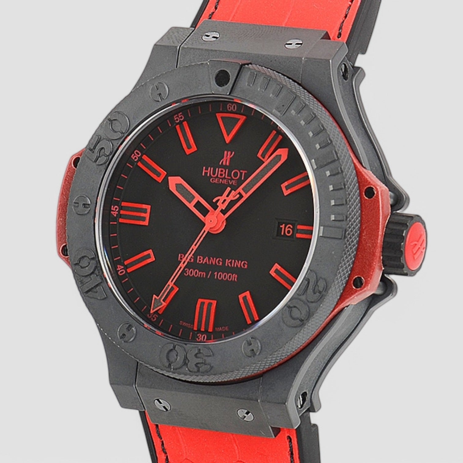 Big Bang Black Dial Red Leather Strap Men's Watch