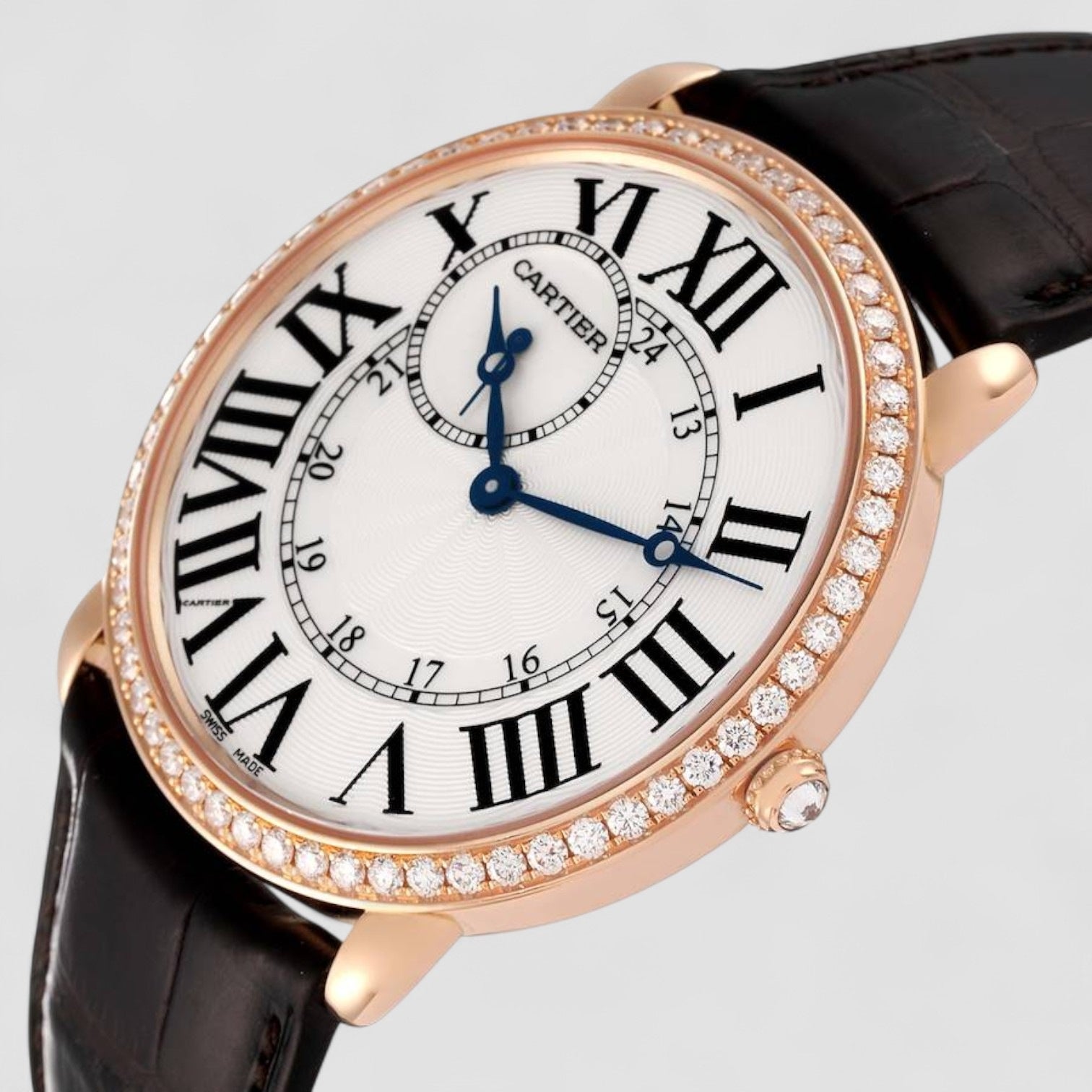 Ronde Louis Rose Gold Diamond Bezel Mens Watch