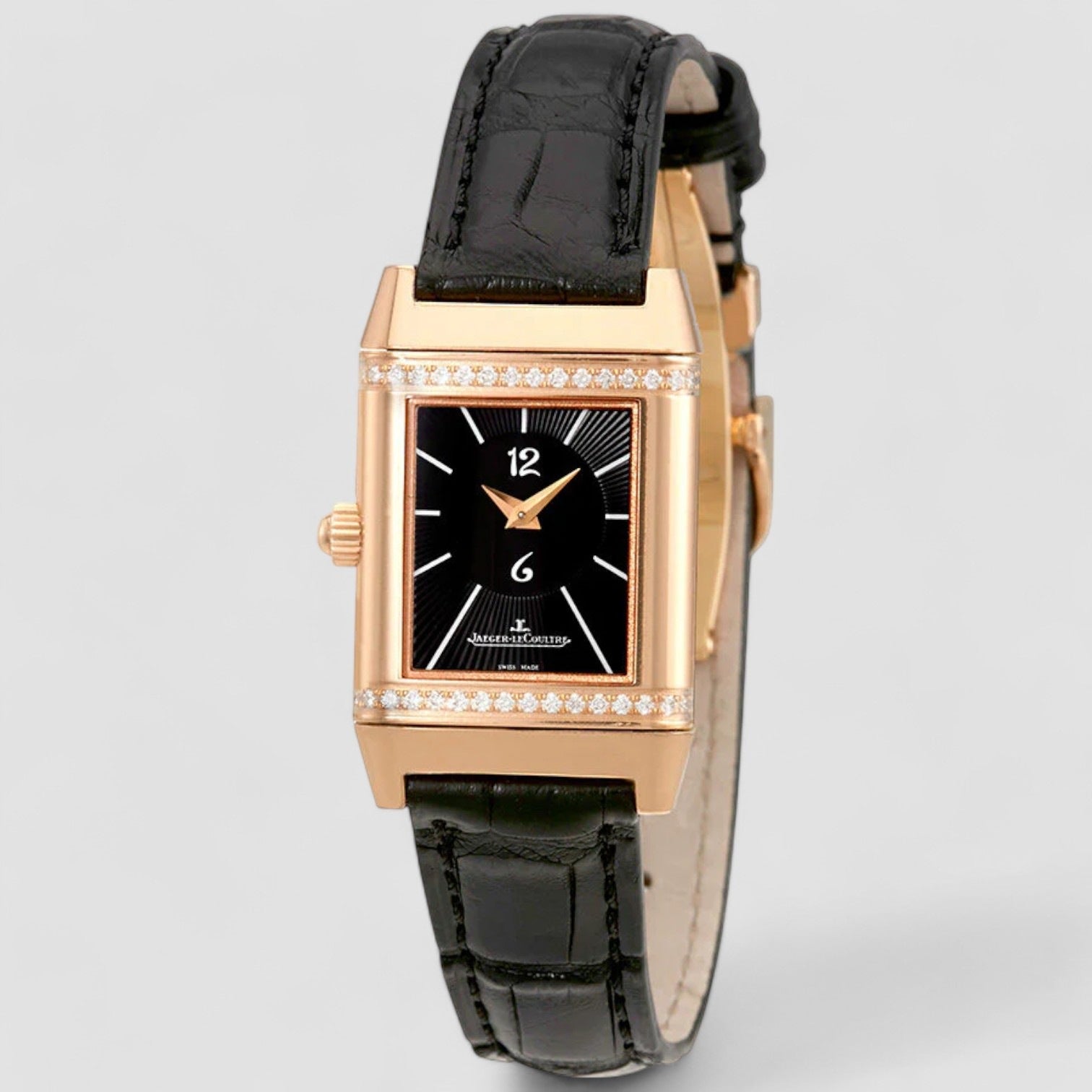 silver and black 18kt rose gold ladies watch