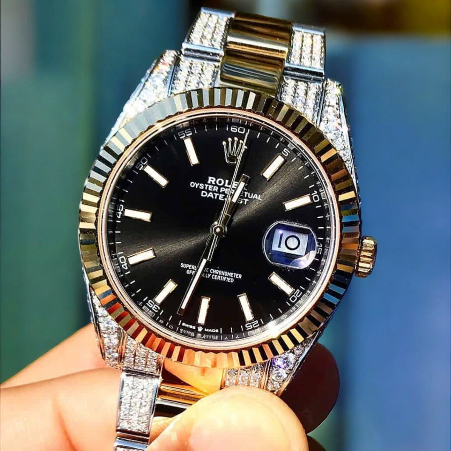 Datejust 41 – Oyster – Black Dial – Custom Diamond-Set - Iced out