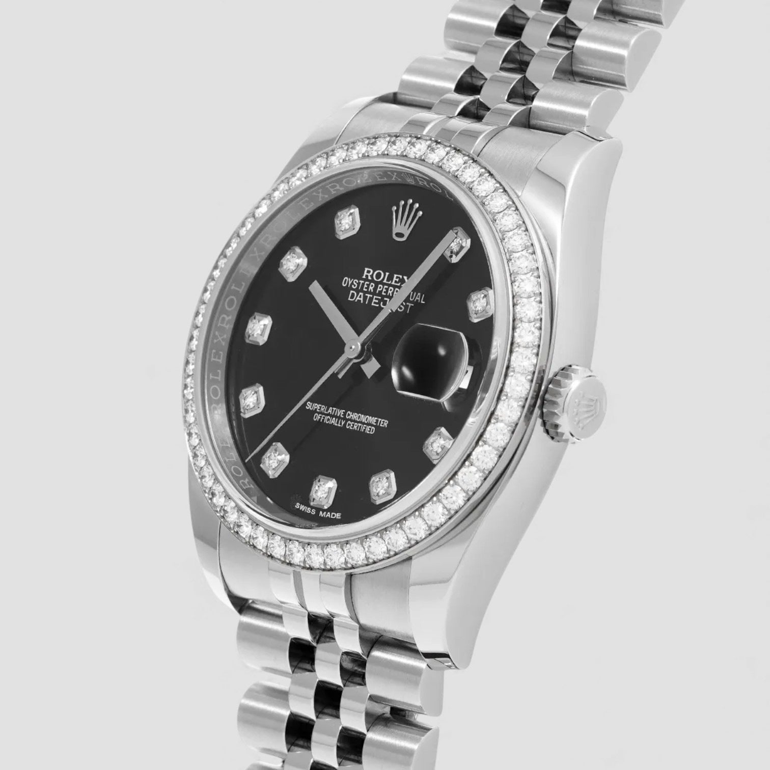 Datejust Black Dial Diamond Steel Mens Watch