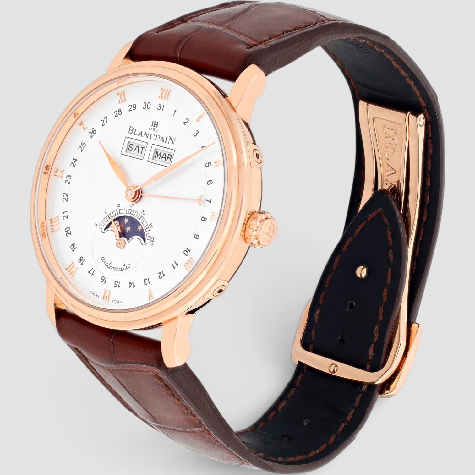 Villeret Quantième Complet 38mm Rose Gold Silver Dial