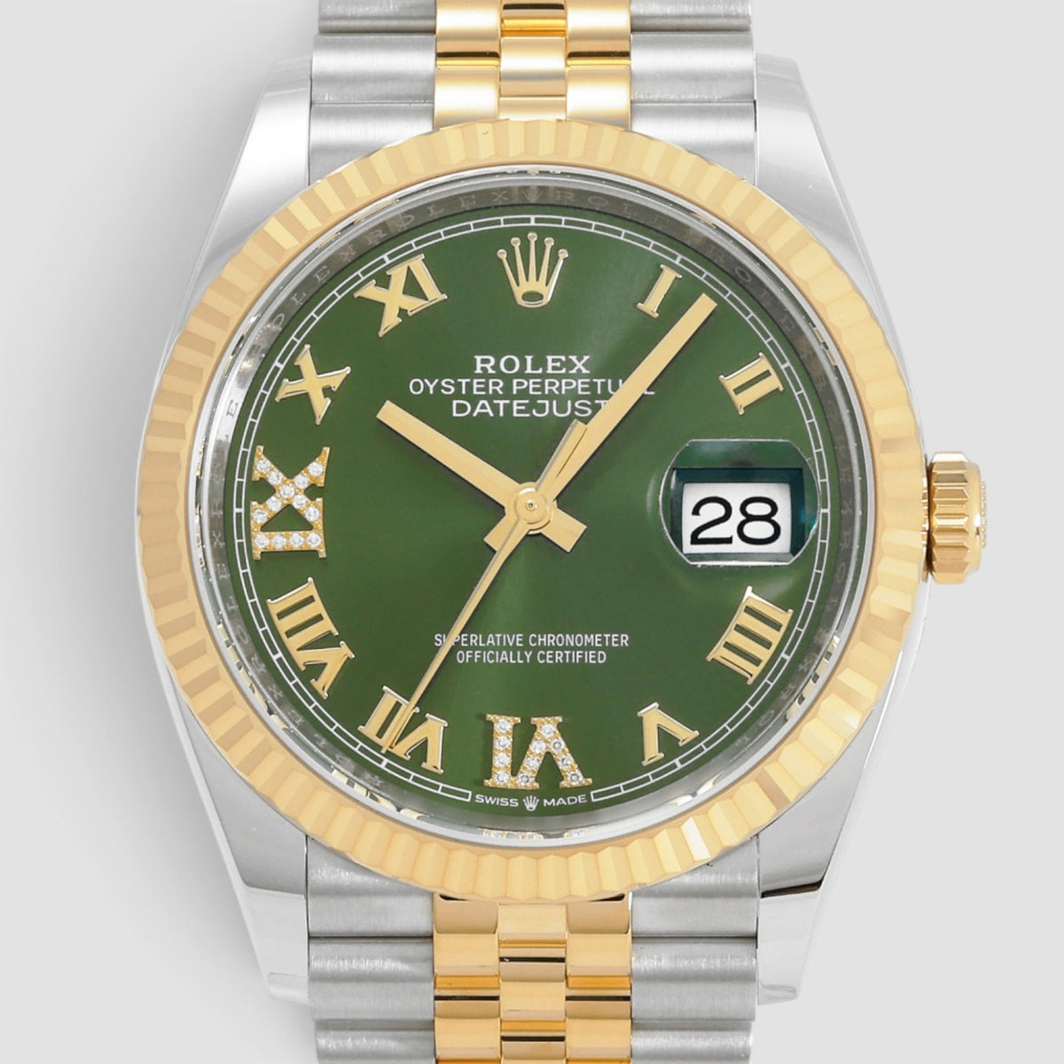 Datejust 36mm Oystersteel & 18K Yellow Gold Olive Green Diamond Dial