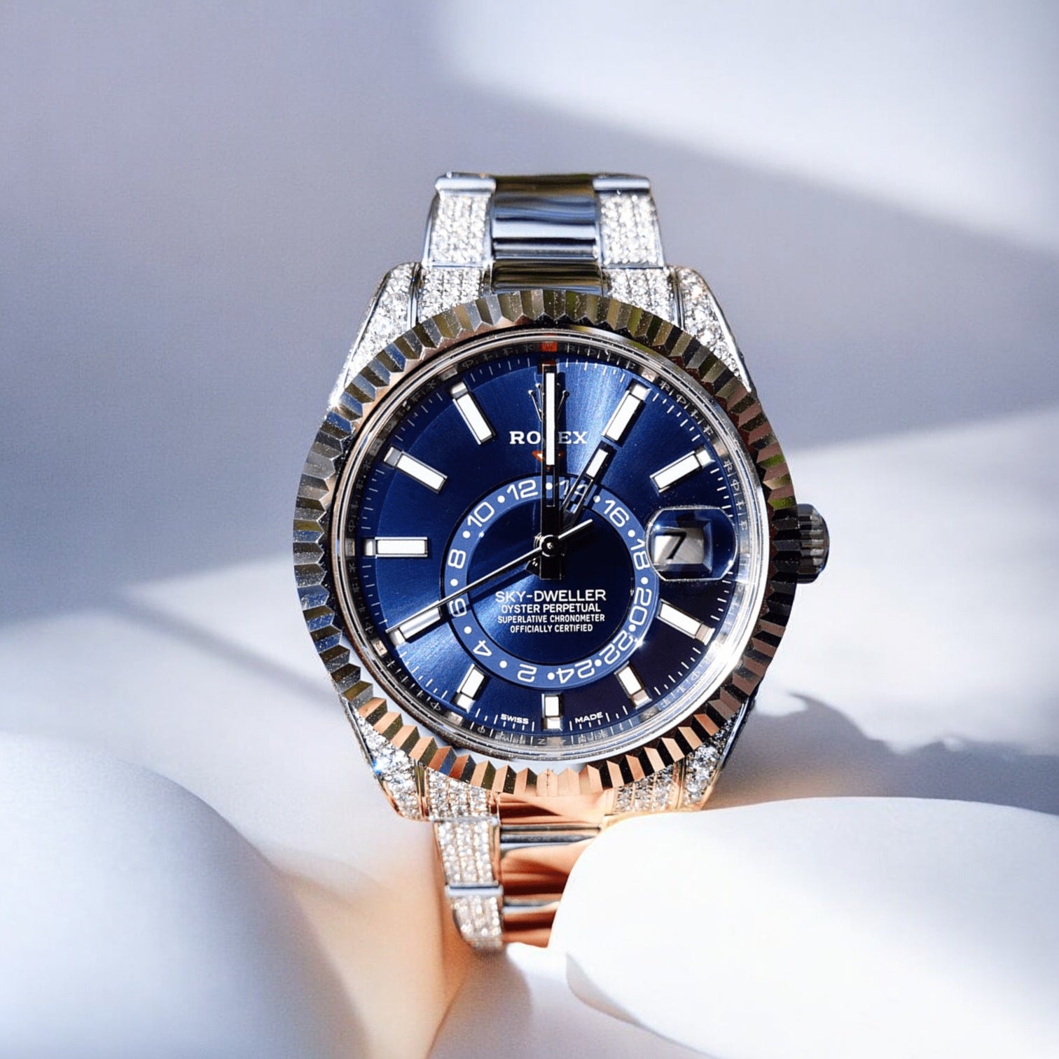 Sky-Dweller – Oyster – Blue Dial – Custom Diamond-Set - Iced out