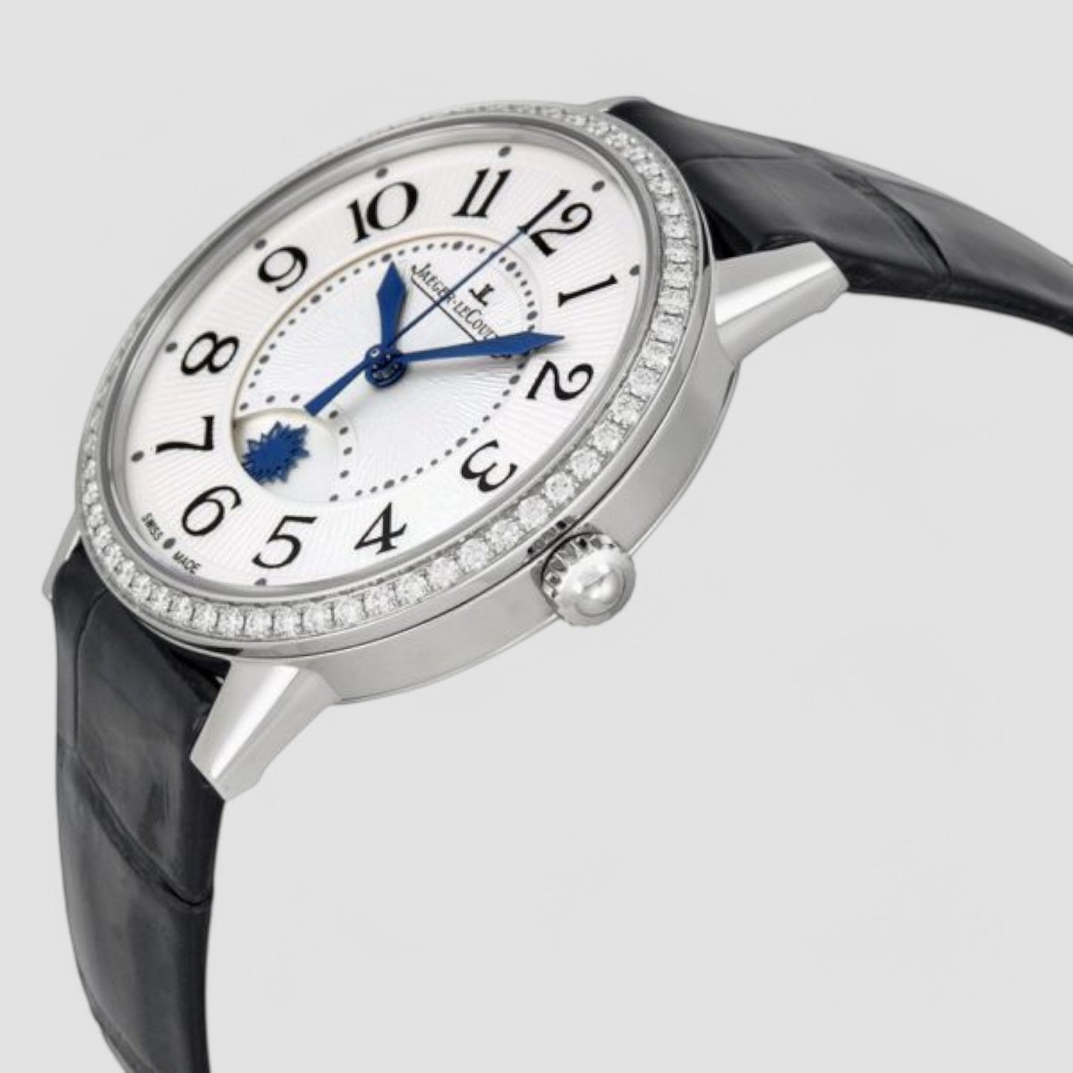 Rendez-vous Day and Night Silver Dial Stainless Steel Diamond Black Leather Ladies Watch