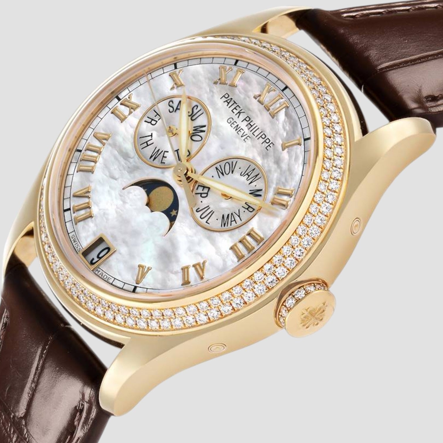 Annual Calendar Yellow Gold MOP Diamond Watch