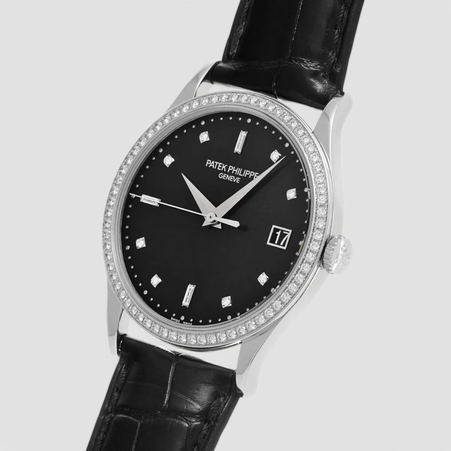 Calatrava 18K White Gold Black Dial / Diamond Bezel