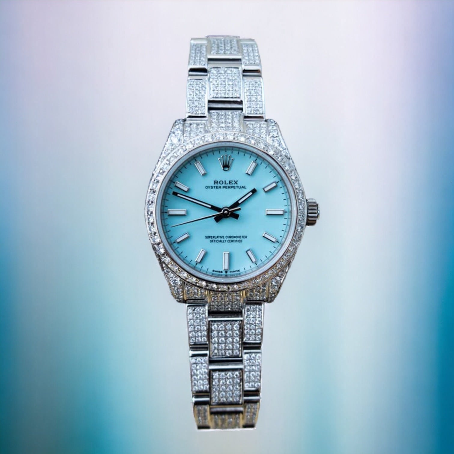 Oyster Perpetual 31 Turquoise Blue Dial – Custom Diamond-Set Iced Out