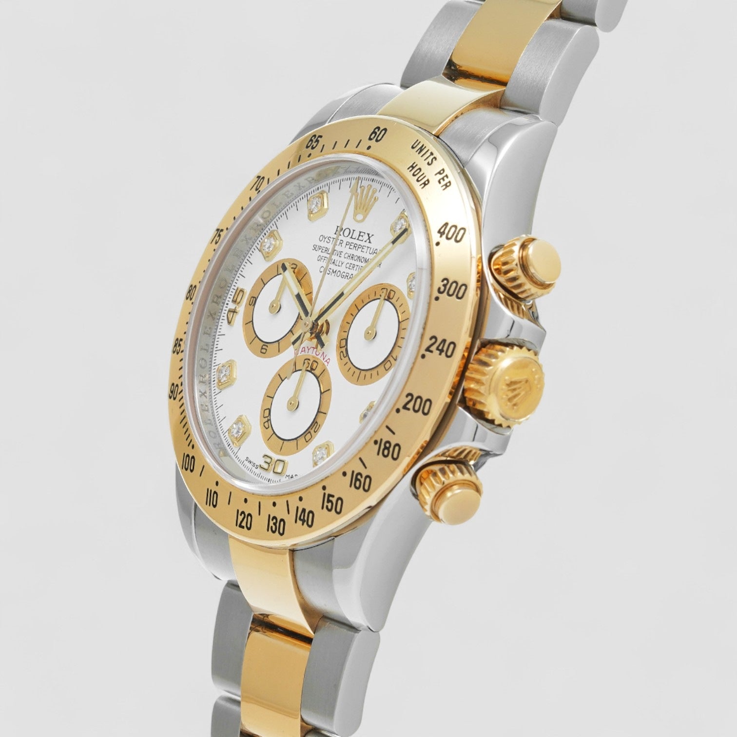 Daytona Steel Yellow Gold White Diamond Dial Mens Watch