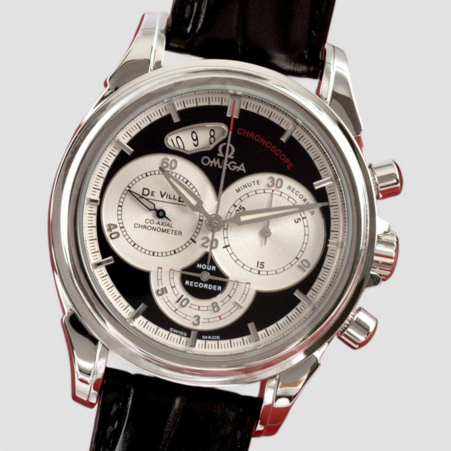 De Ville Co-Axial Chronograph Black Dial SS Description