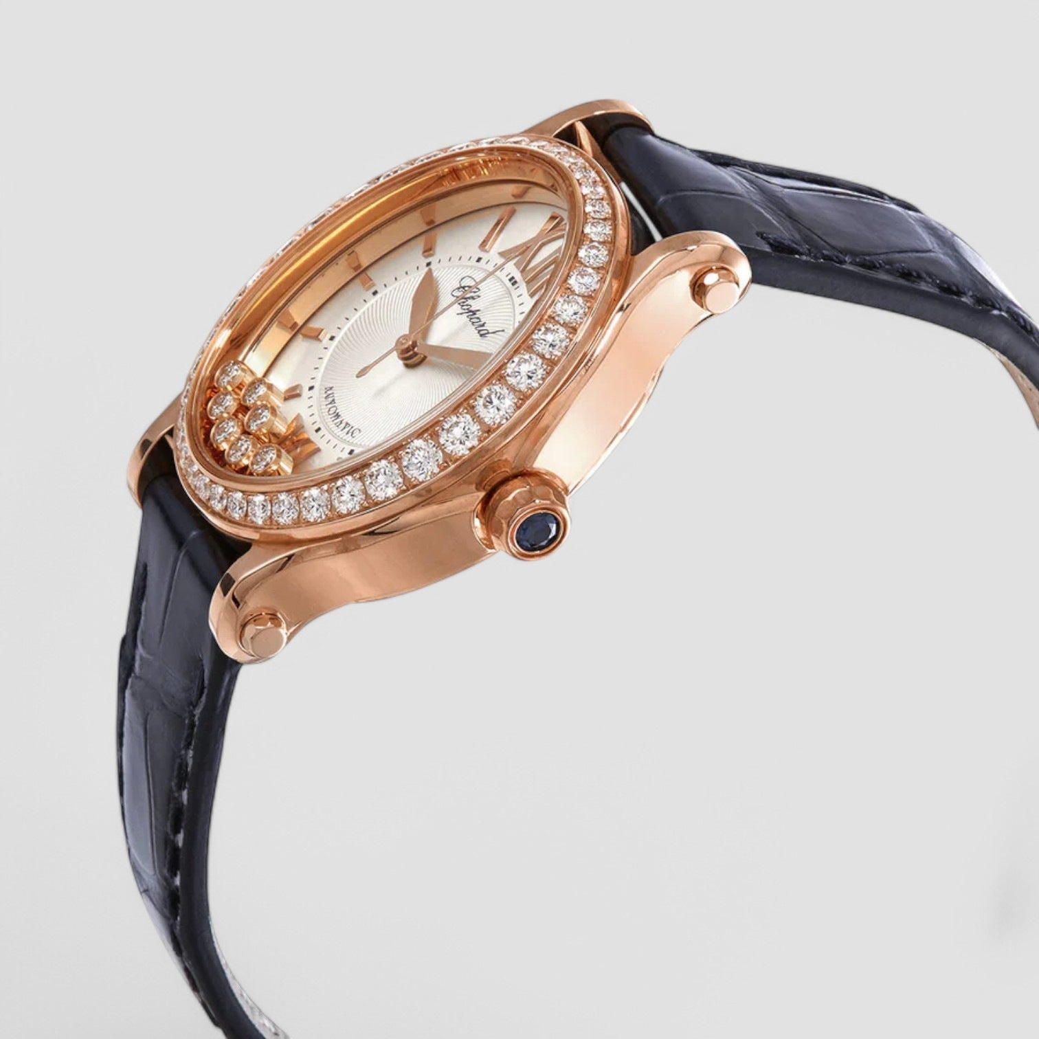 Happy Sport Oval 18kt Rose Gold Diamonds Hand Wind Ladies Watch