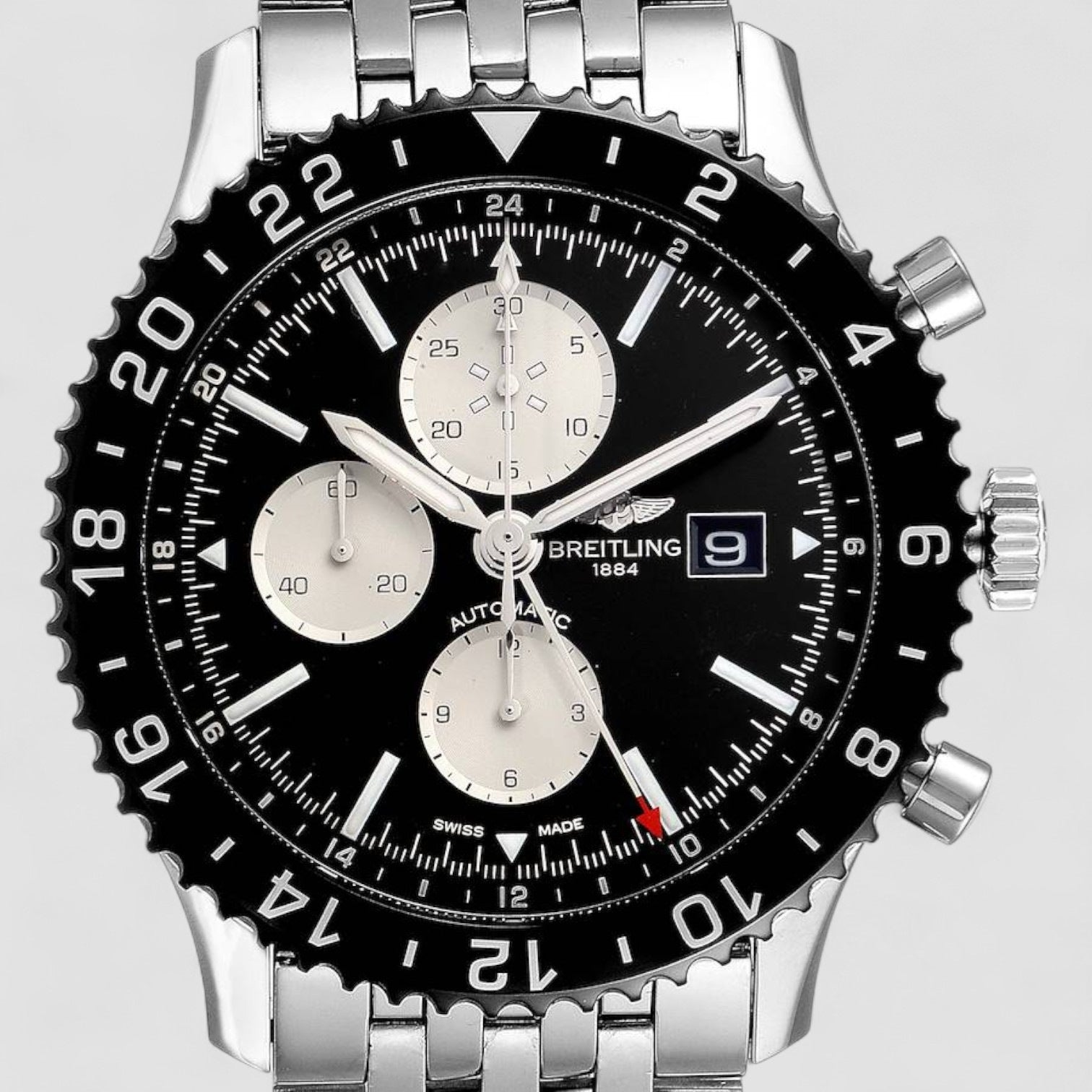 Chronoliner Black Dial Steel Mens Watch