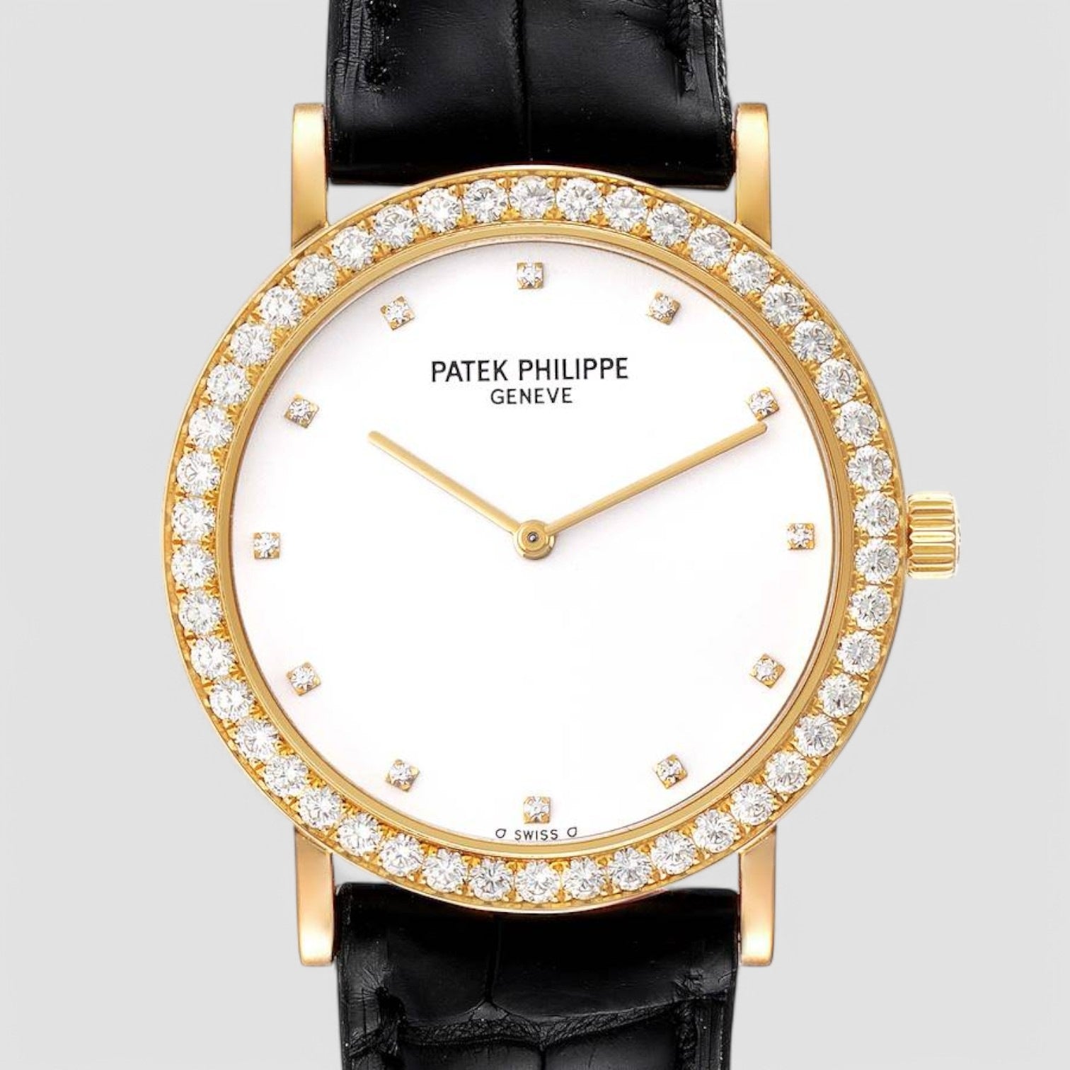 Calatrava Yellow Gold White Dial Diamond Watch