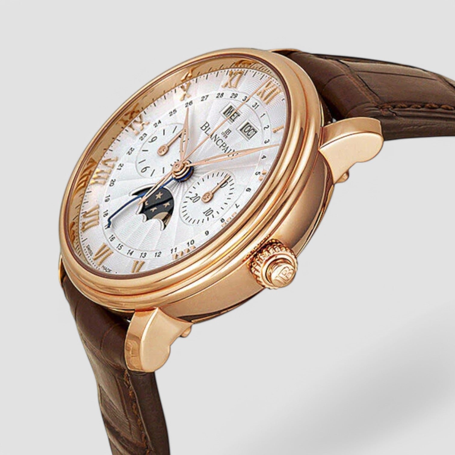 Villeret Silver Dial Chronograph 18kt Rose Gold Brown Leather Men's Watch