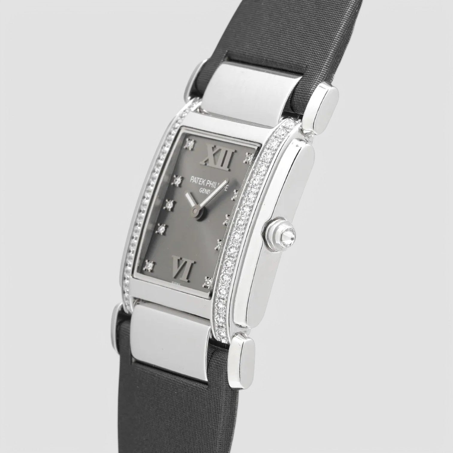 Twenty~4 Ladies Medium 32 x 30mm Grey Diamond Roman White Gold