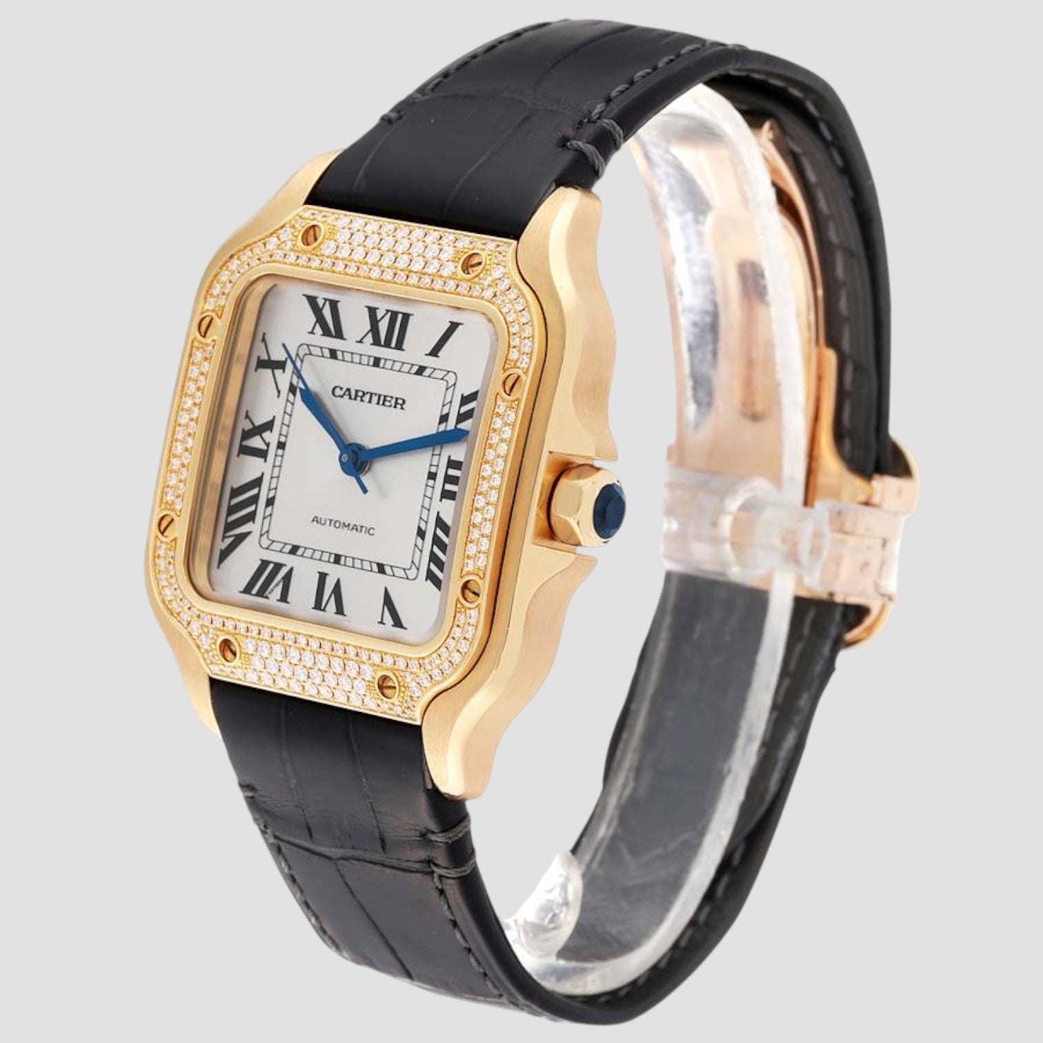 Santos Midsize Yellow Gold Diamond Mens Watch