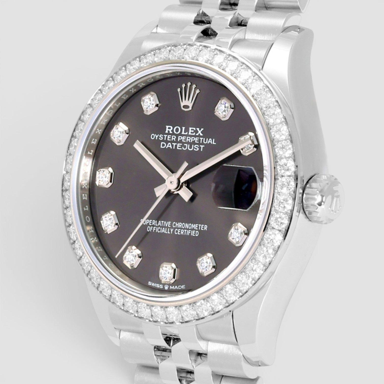 Datejust 31mm Steel & White Gold Diamond Bezel Grey Diamond Dial