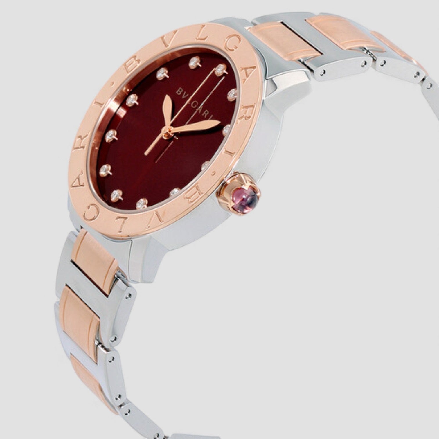 Brown Lacquered Diamond Dial Stainless Steel & 18k Pink Gold 37mm Ladies Watch