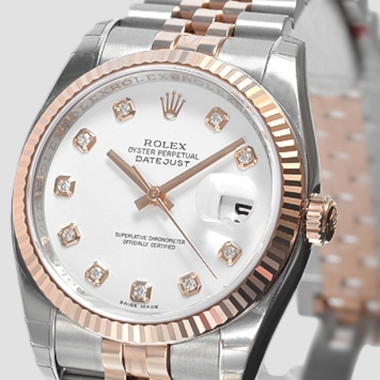Datejust Steel Rose Gold White Diamond Dial Mens Watch