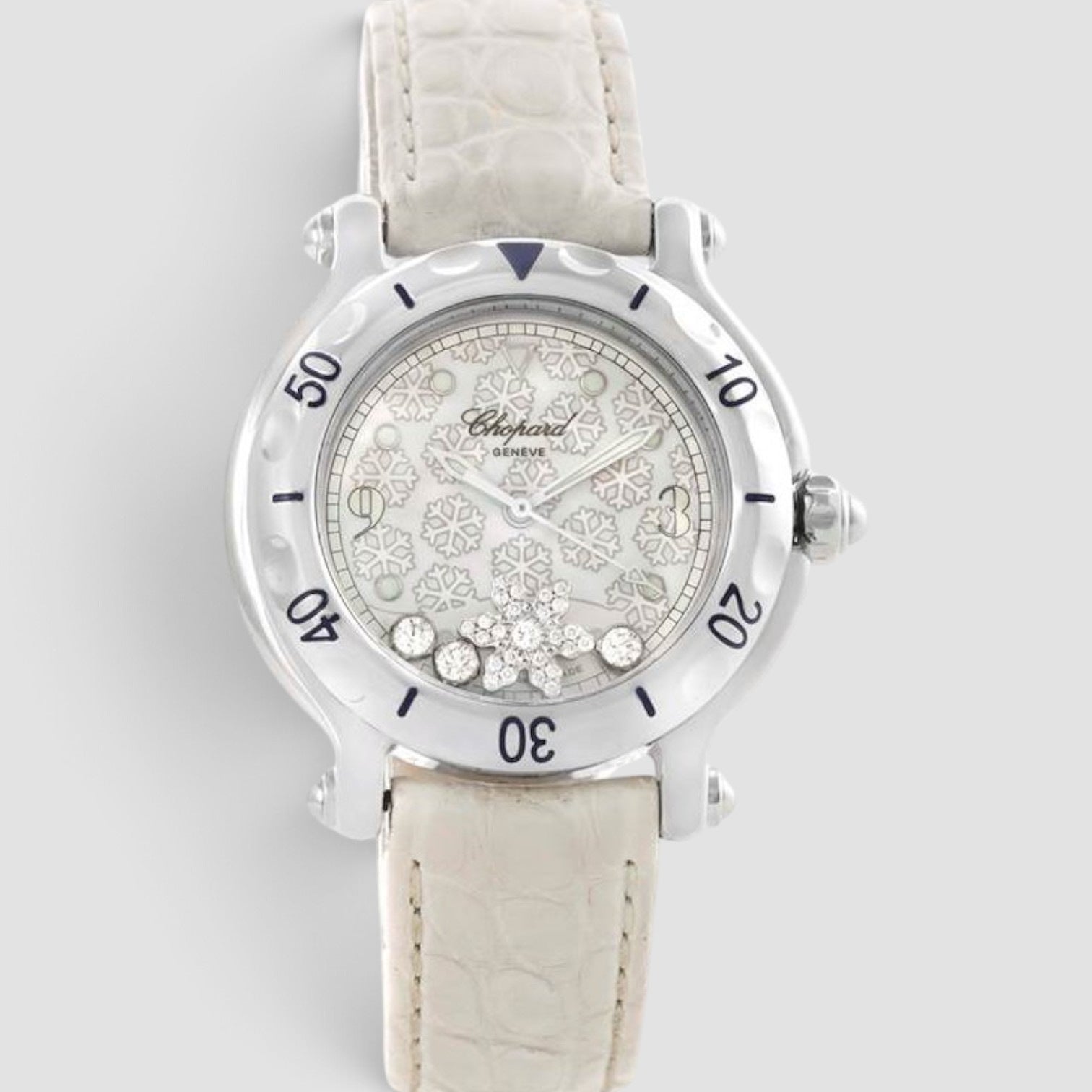 Happy Sport Snowflake Floating Diamond 32mm Stainless Steel White Dial