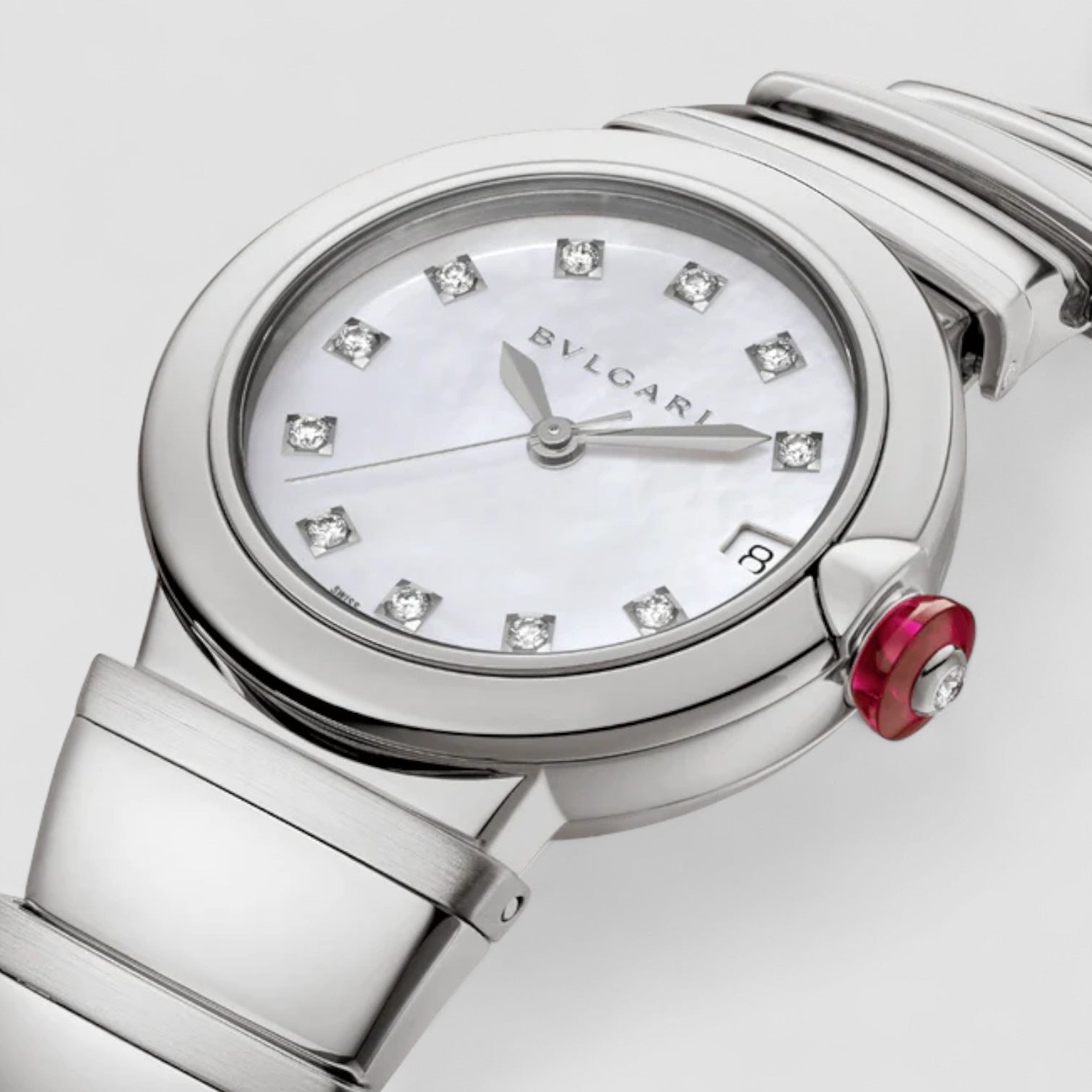 LVCEA Automatic White Mother of Pearl Diamond Dial Stainless Steel Ladies Watch