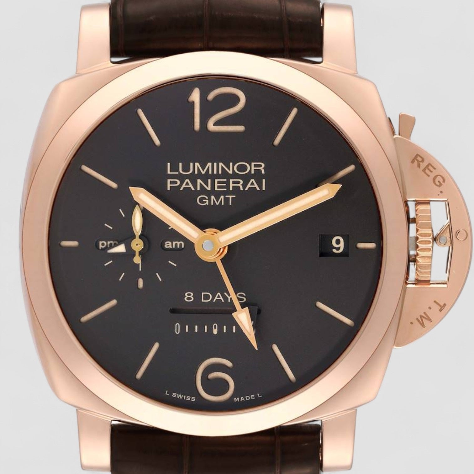 Panerai Luminor 1950 8 Days GMT Rose Gold Mens Watch
