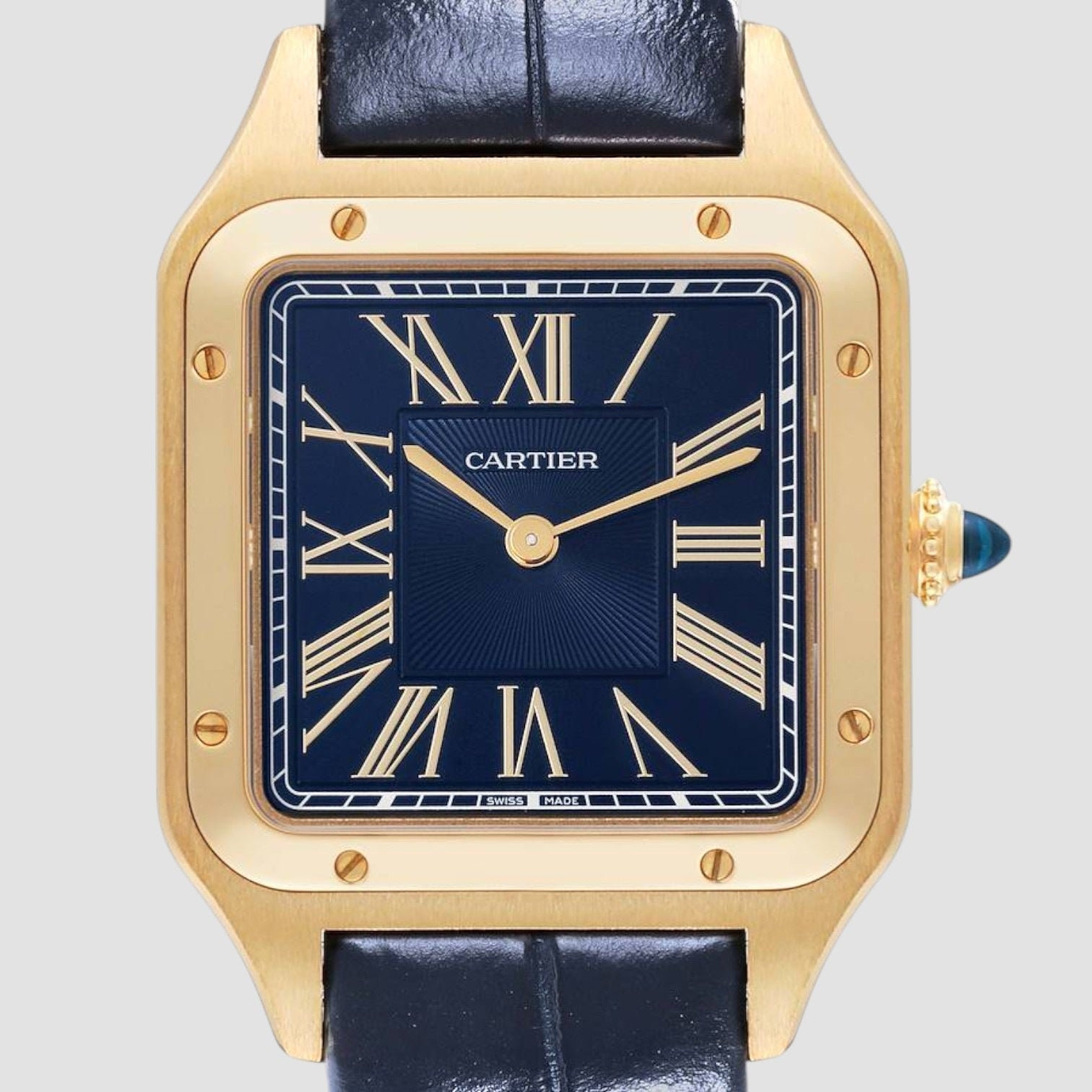 Santos Dumont Yellow Gold Blue Dial Mens Watch