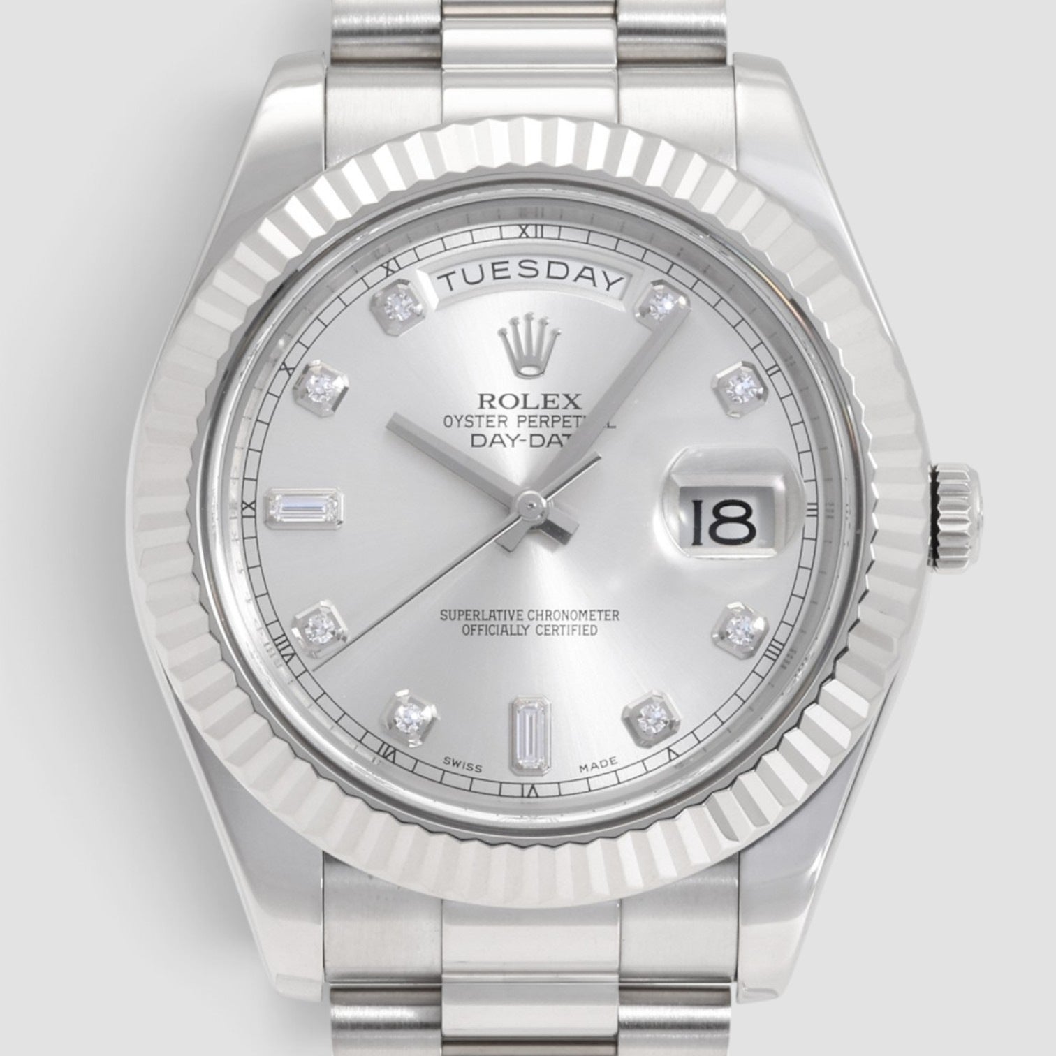 Day-Date II 41mm White Gold Silver Diamond Dial