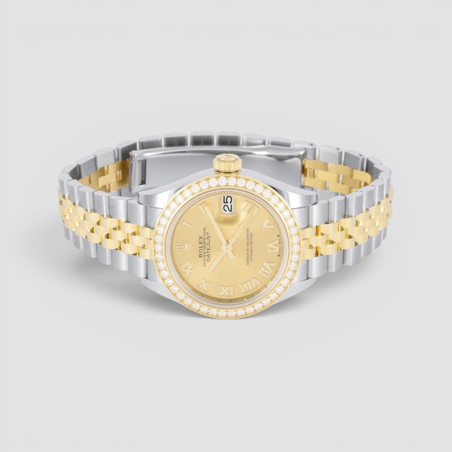 Lady-Datejust 28mm Steel & Yellow Gold Diamond Champagne Dial