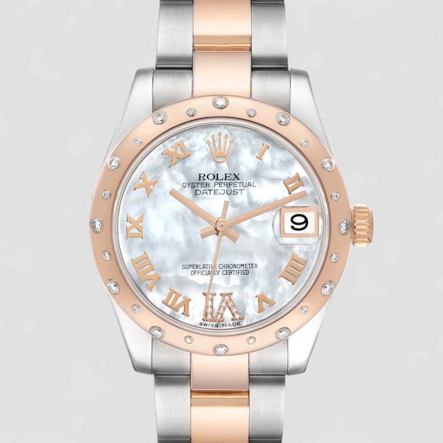 Datejust 31 Midsize Steel Rose Gold Diamond Ladies Watch
