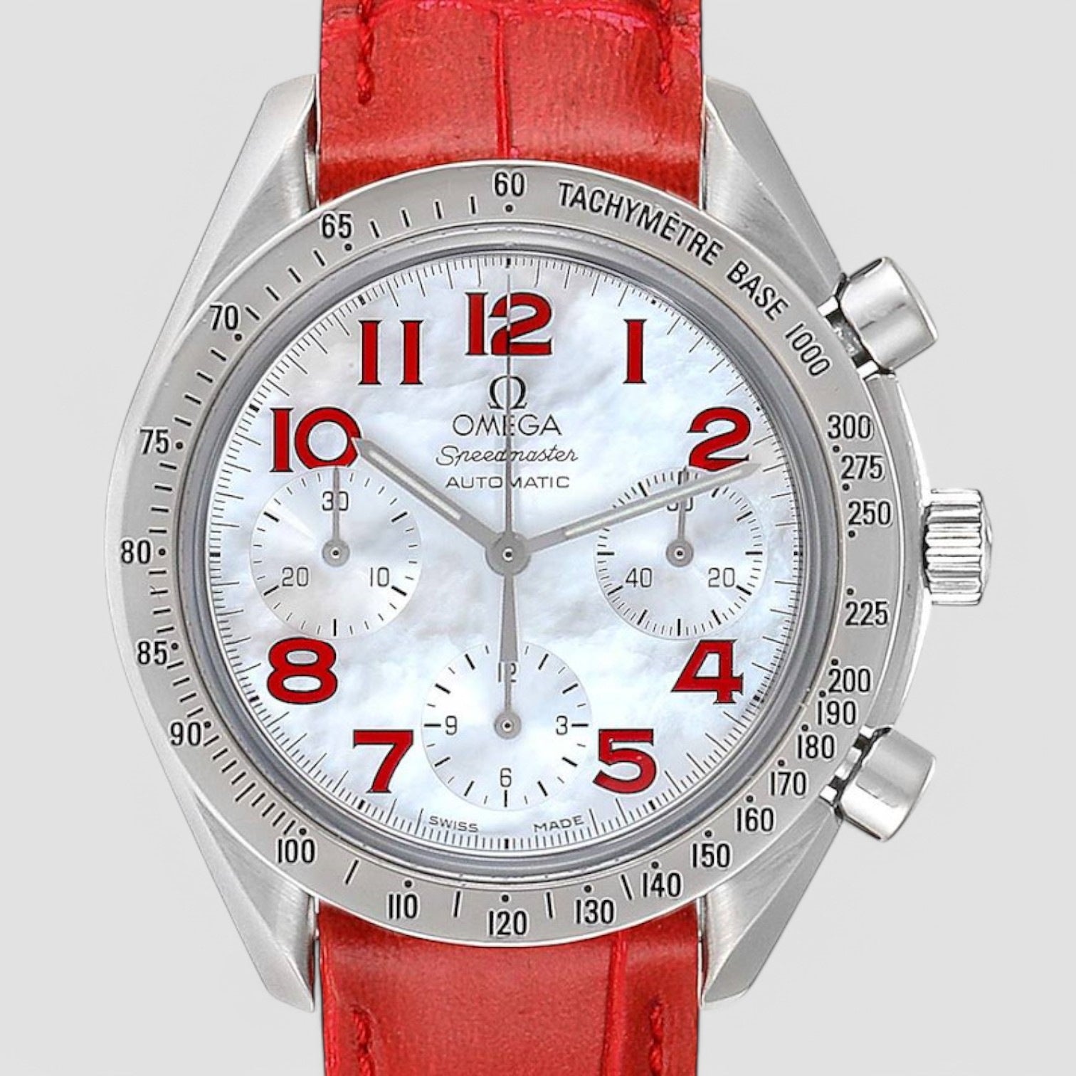 Speedmaster Mother of Pearl Red Strap Ladies Watch