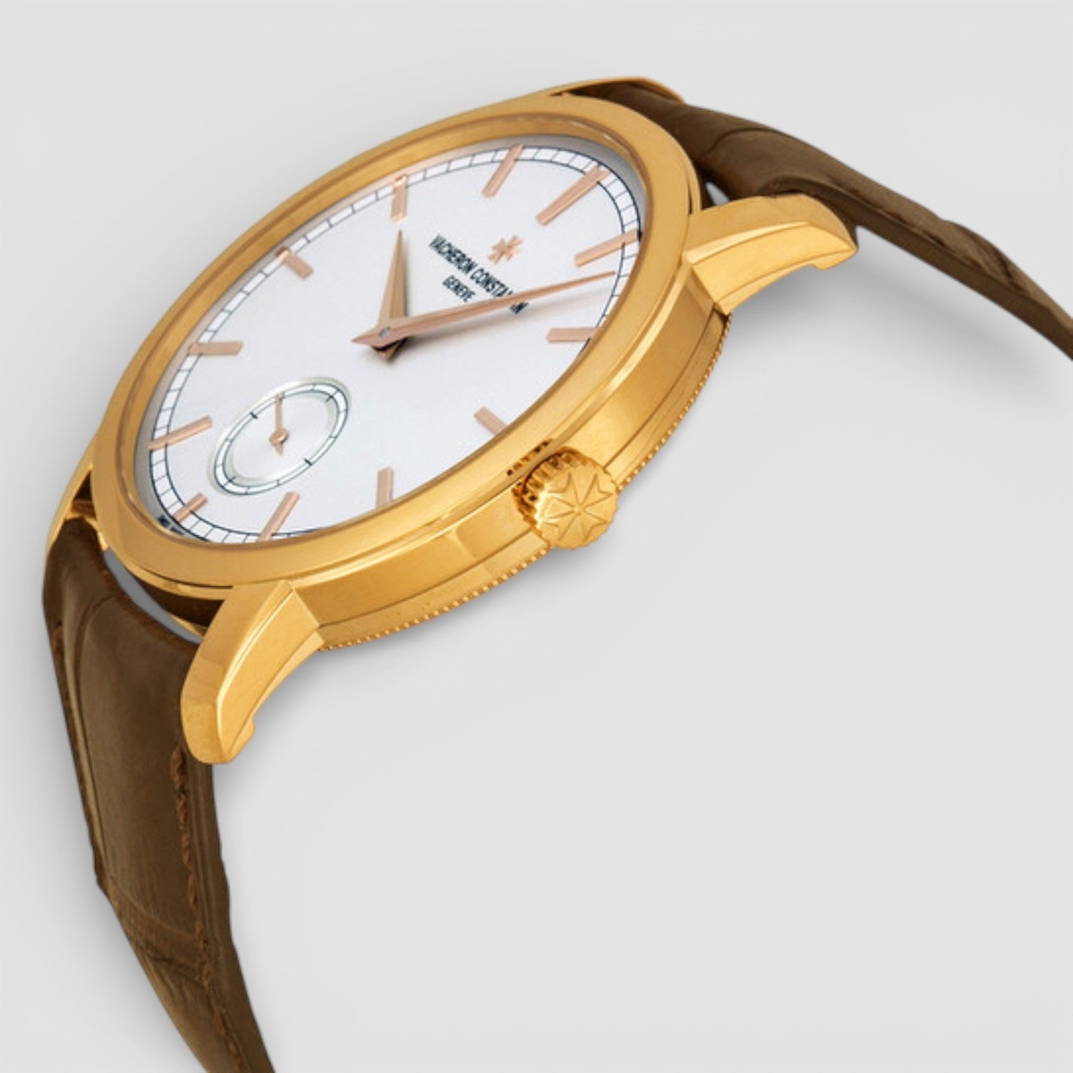 Traditionnelle Manual Wind Silver Dial Brown Leather Men's Watch