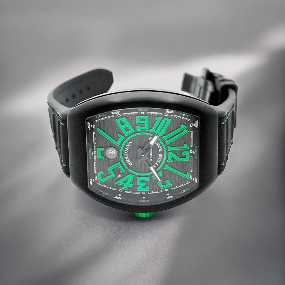 VANGUARD V41 AUTOMATIC DATE GREEN INDEX BLACK PVD CASE 41MM WATCH