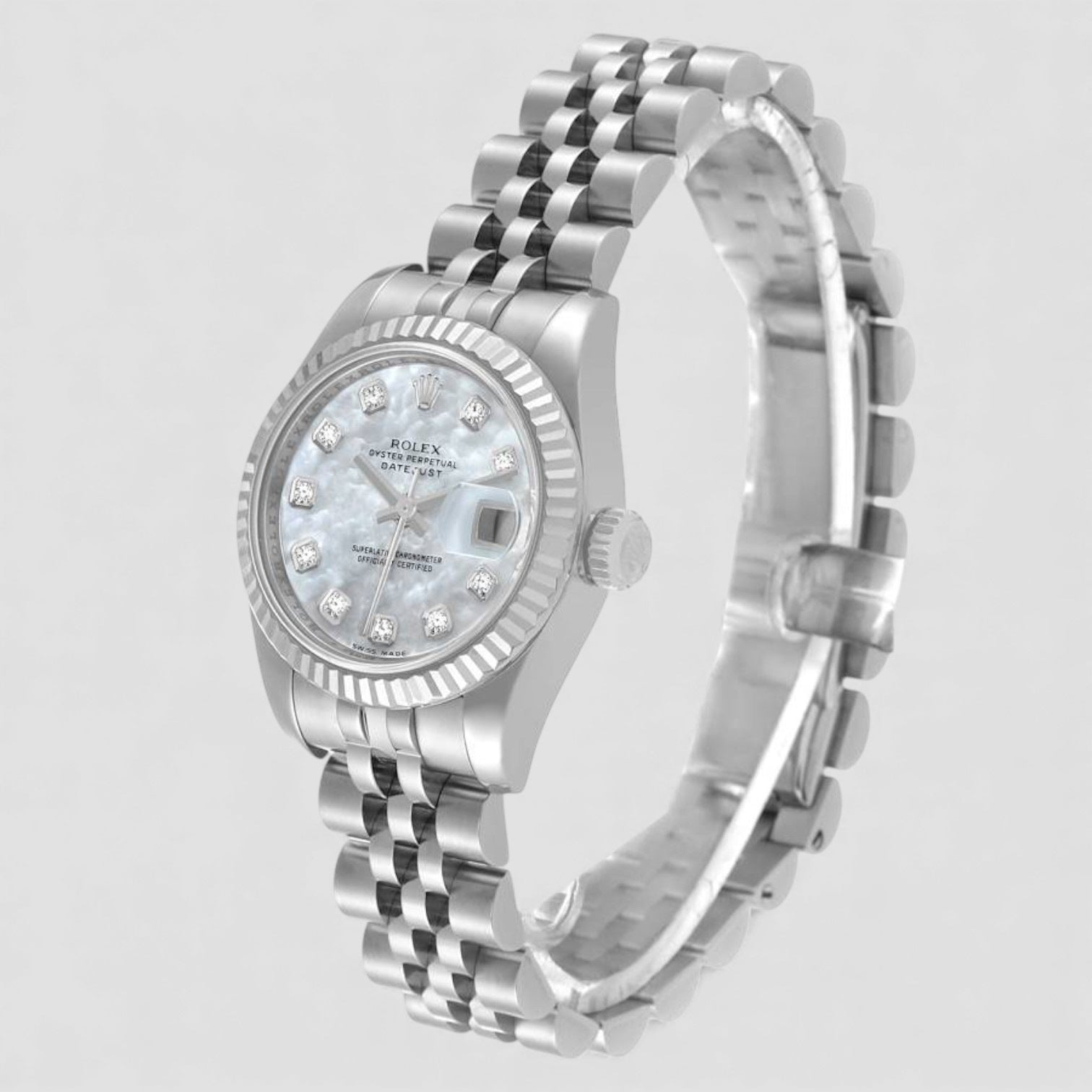 Datejust Steel White Gold Mother of Pearl Diamond Dial Ladies Watch