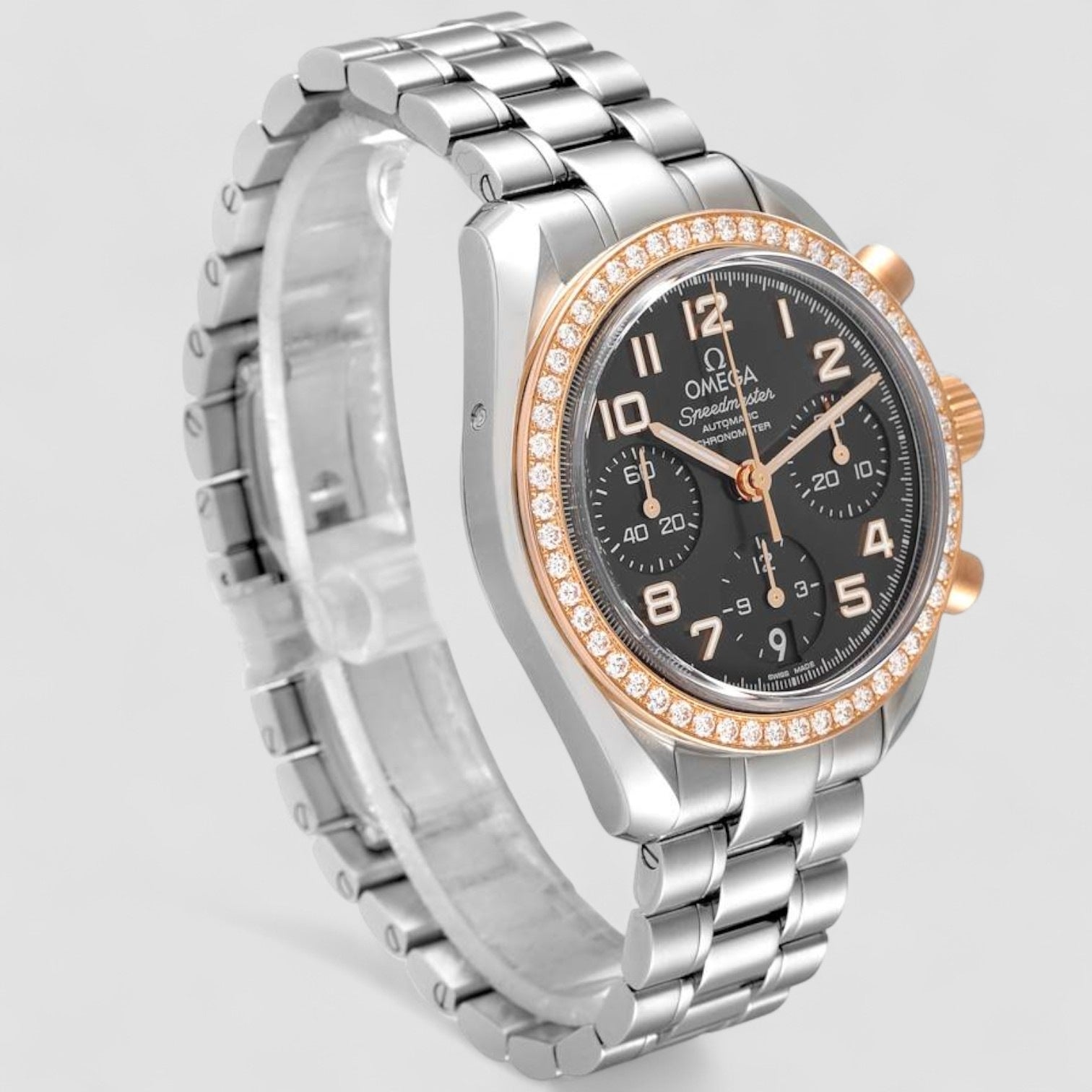 Speedmaster 38mm Steel Rose Gold Diamond Mens Watch