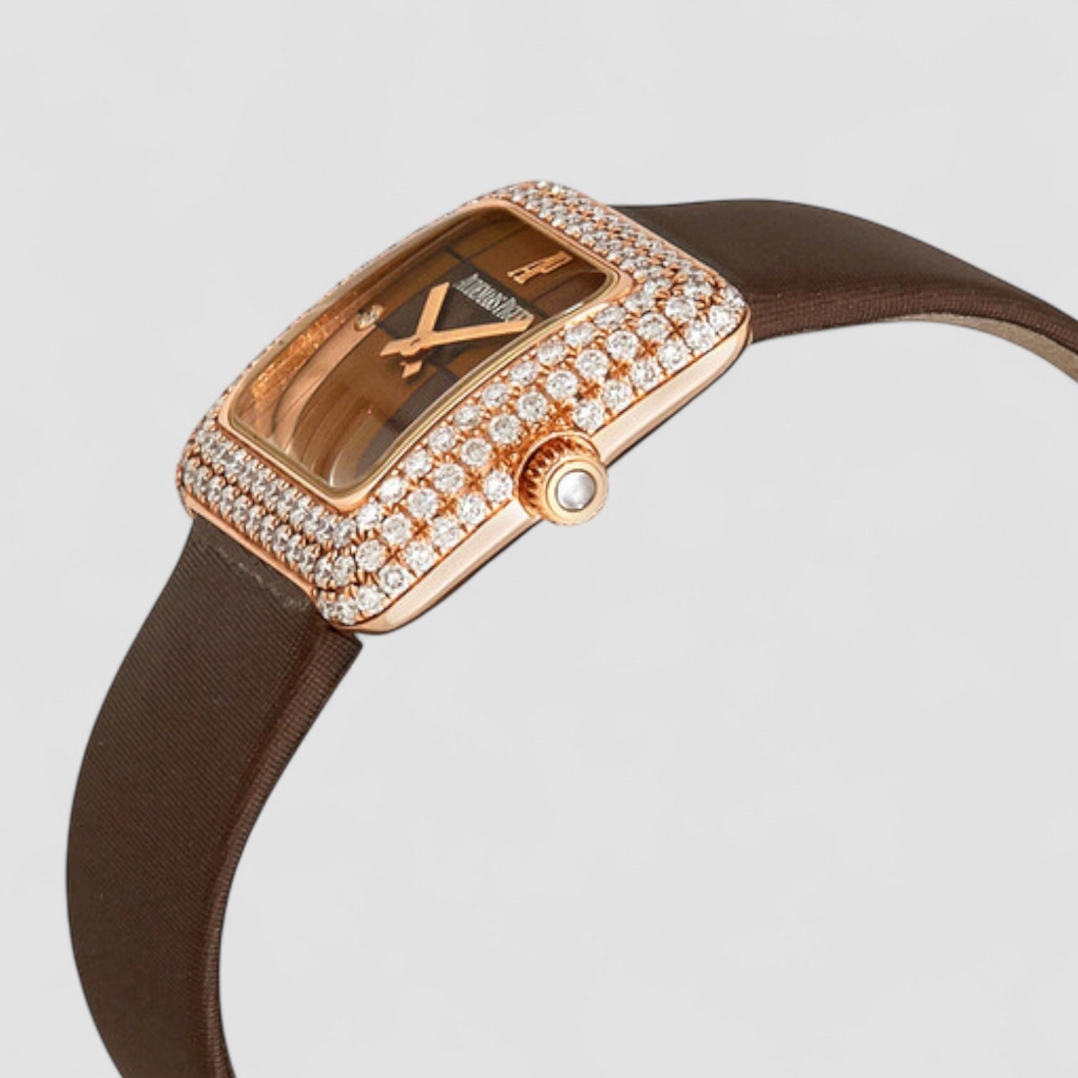 Brown Dial 18K Rose Gold Diamond Ladies Watch