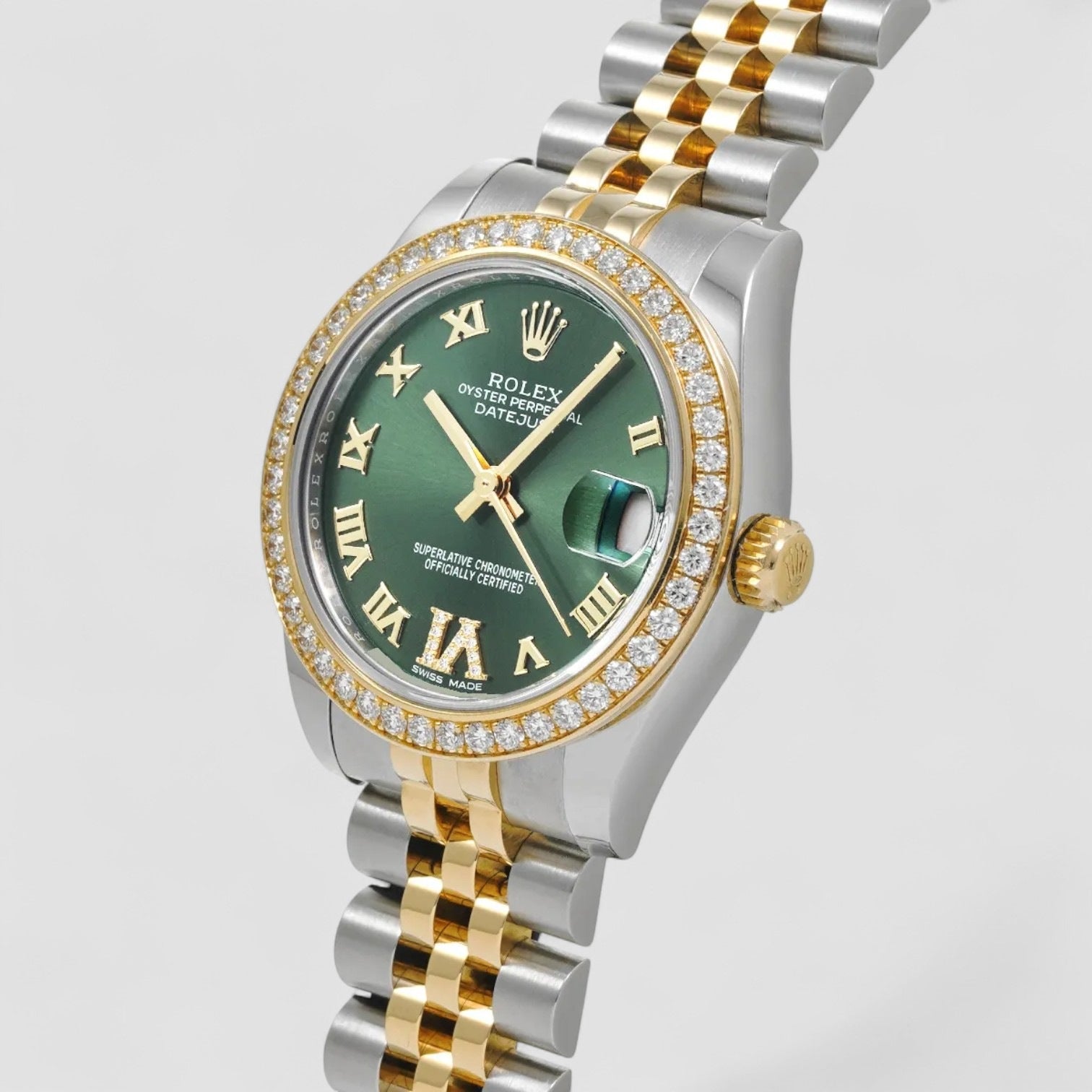 Datejust 31 mm Factory Diamond Bezel & Green Roman Dial