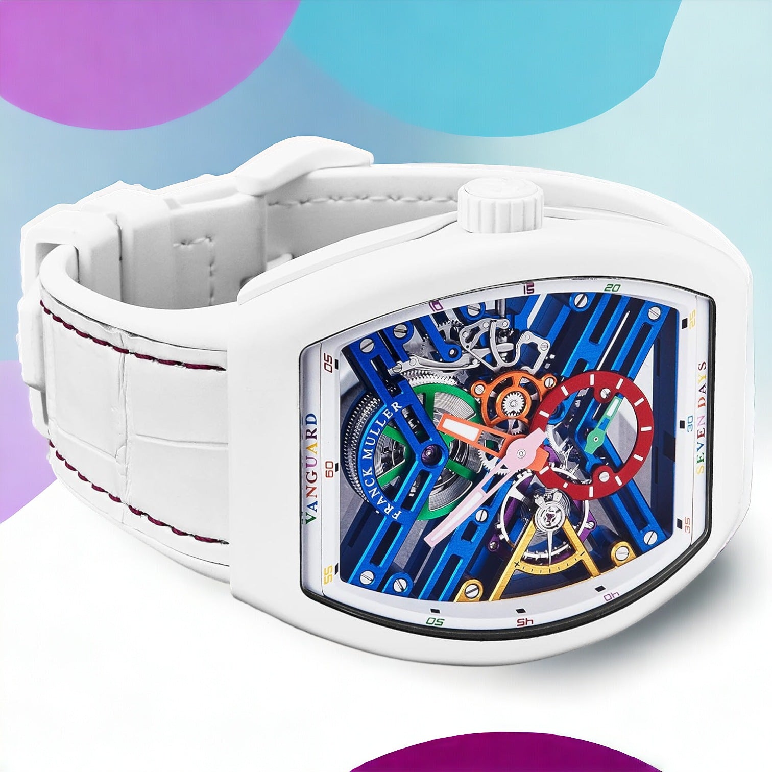 Vanguard Seven Days Skeleton Color Dream White Rubber/Leather Strap