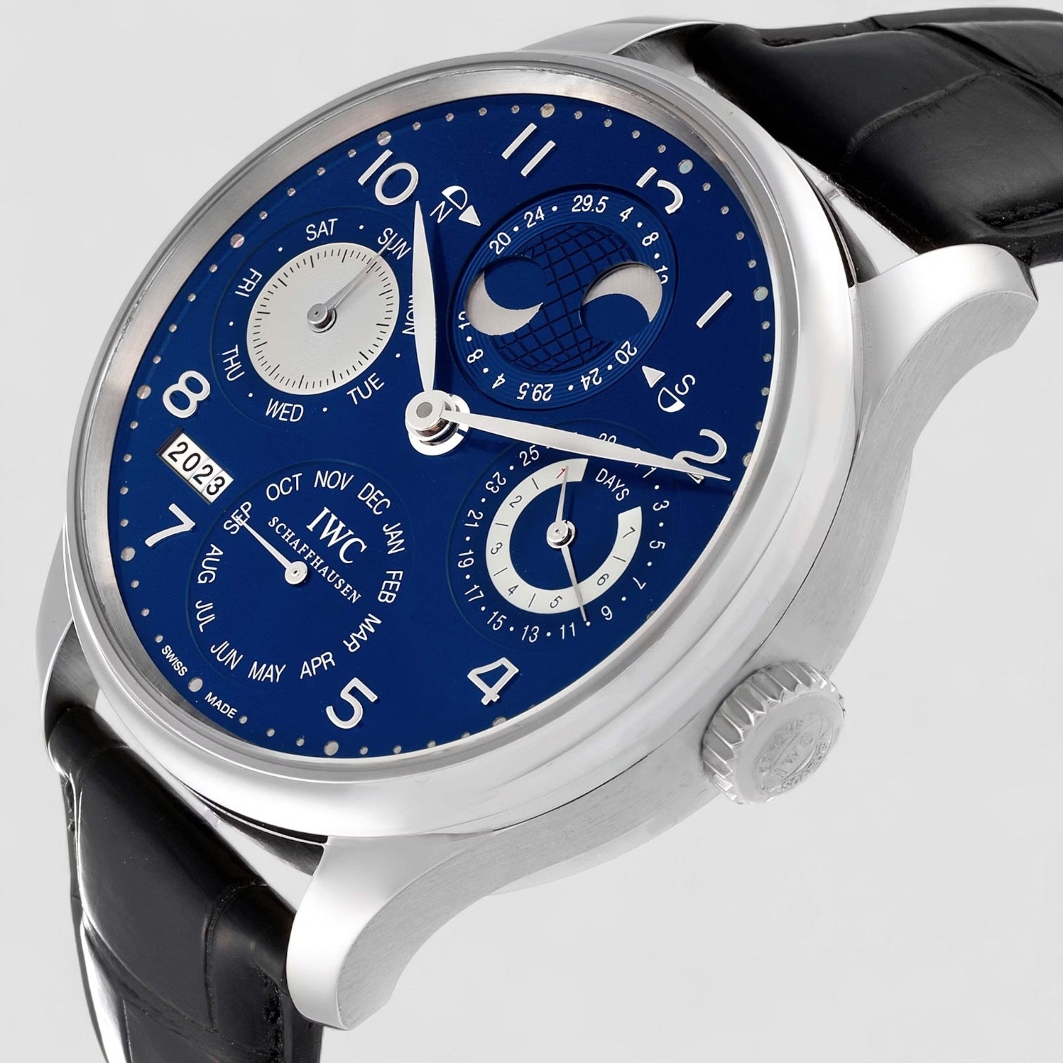 Portuguese Perpetual Calendar Double Moon 18K White Gold Description