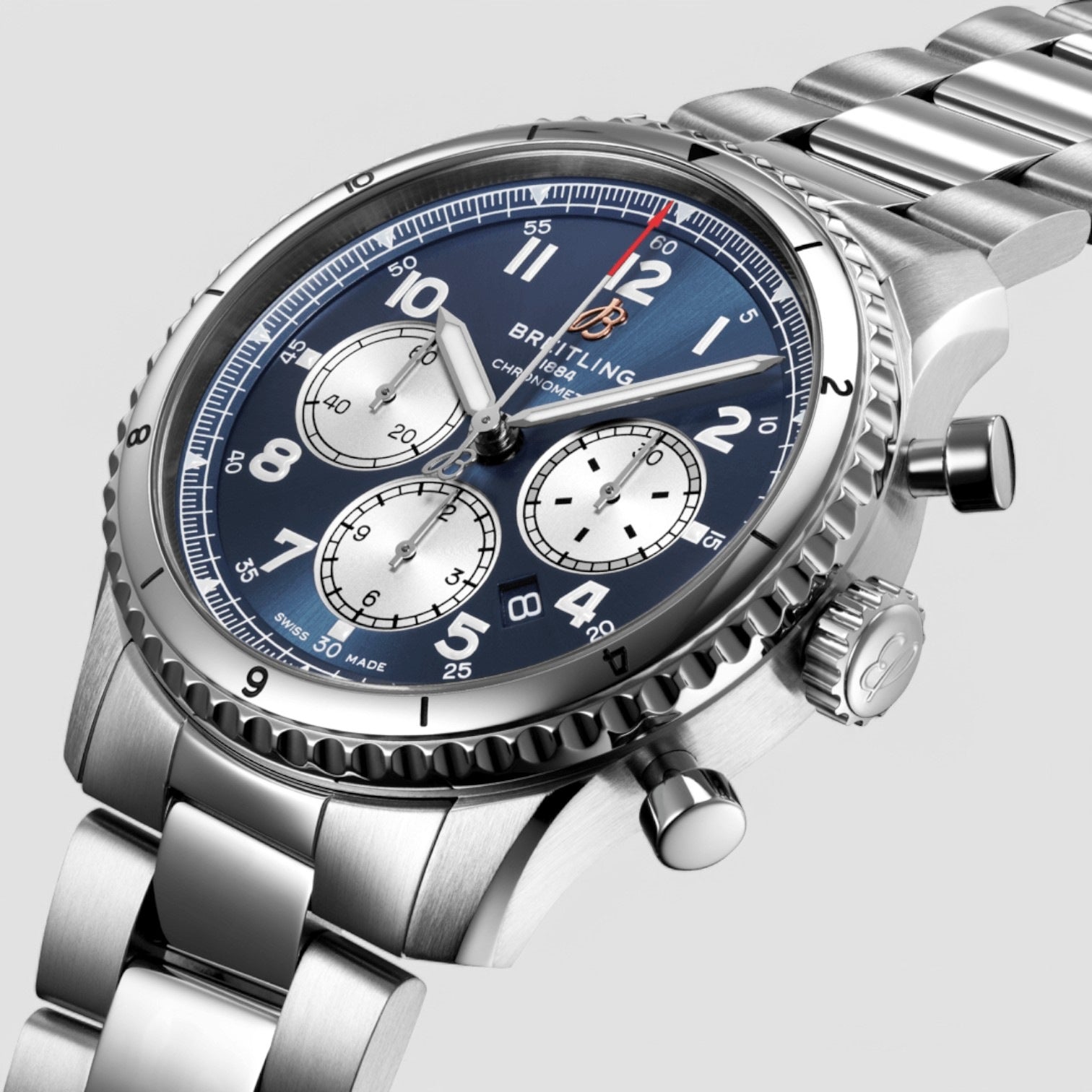 Aviator 8 B01 Chronograph 43 Stainless Steel Blue Dial