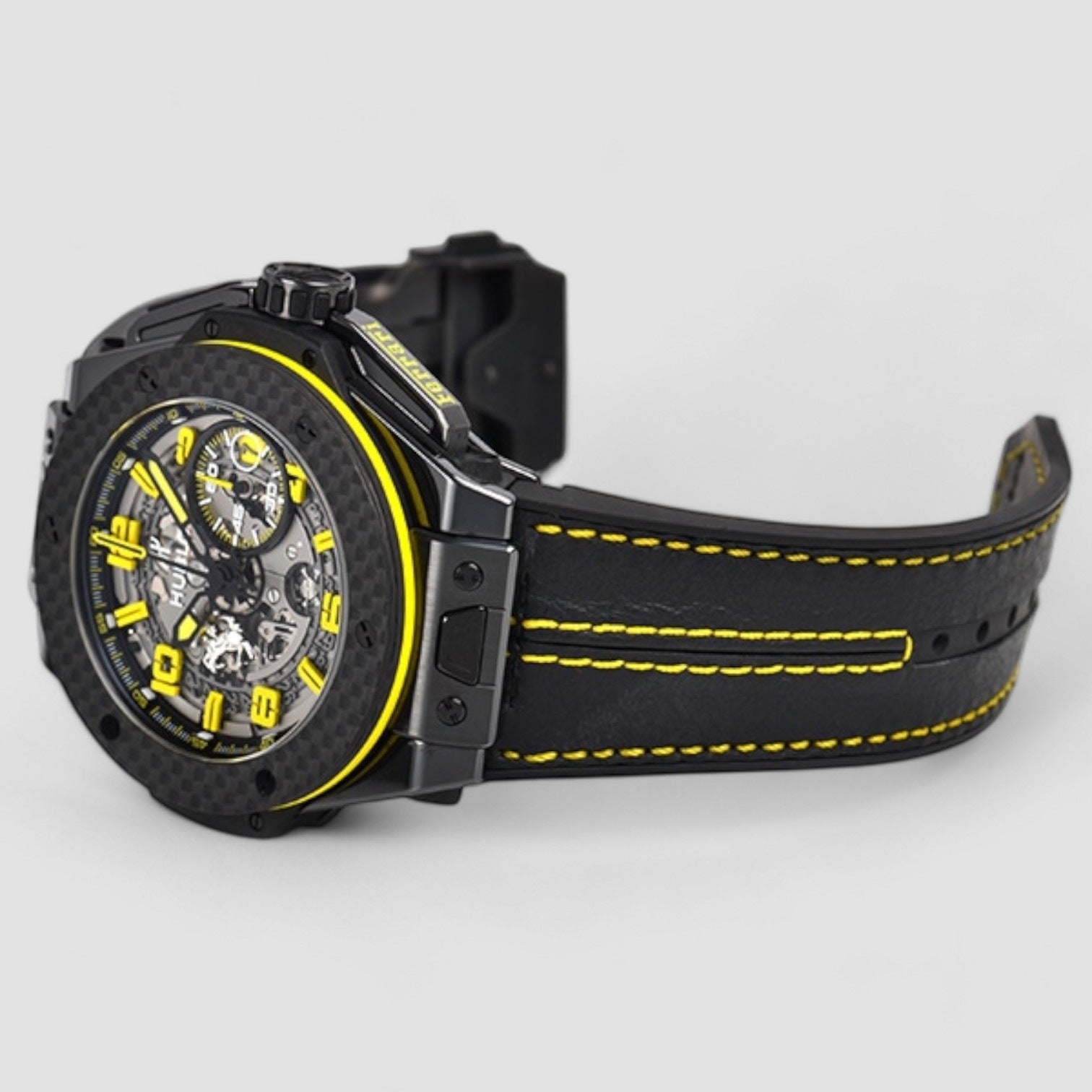 Big Bang Unico Ferrari Skeleton Yellow Arabic Carbon Fiber Bezel