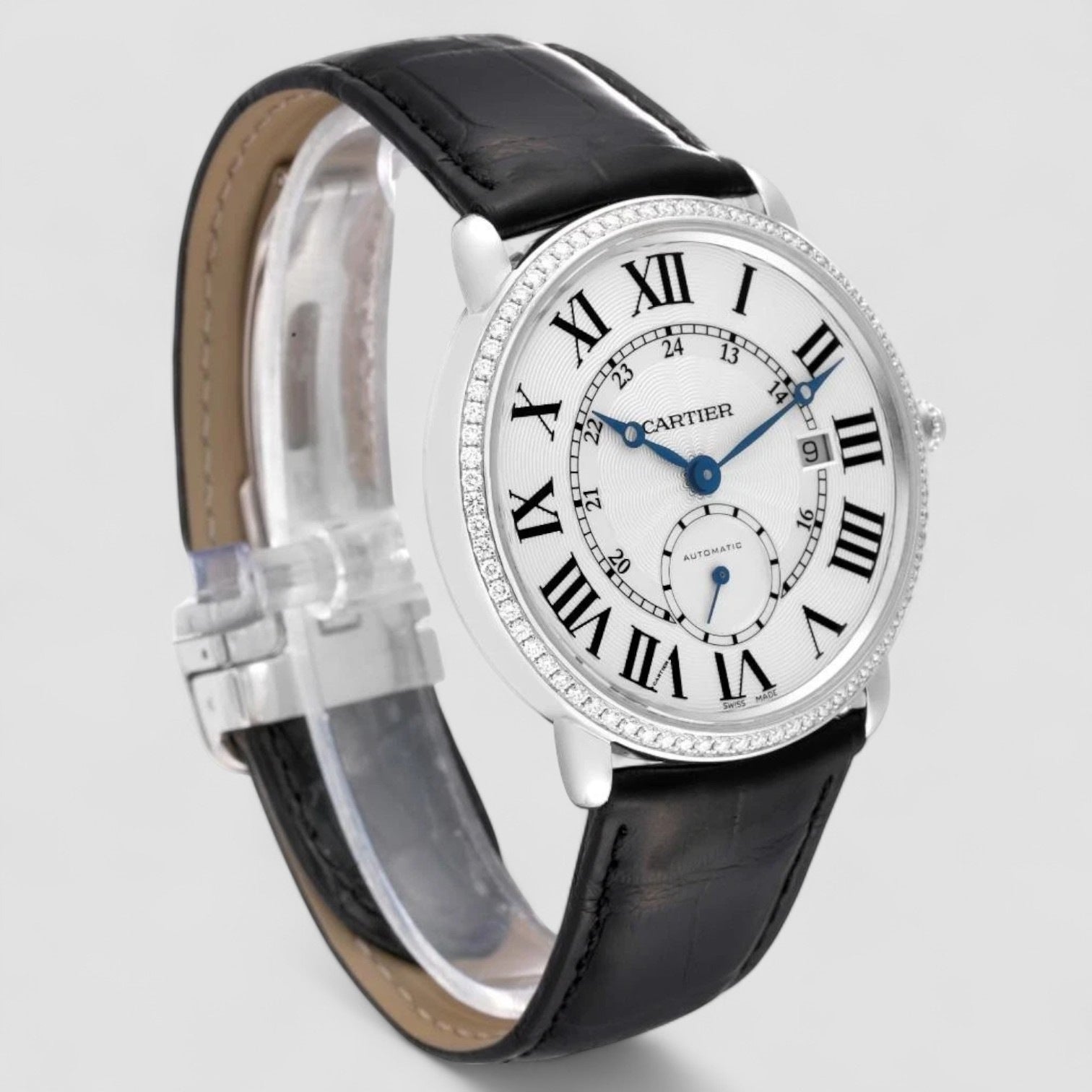 Ronde Louis White Gold Diamond Bezel Silver Dial Mens Watch