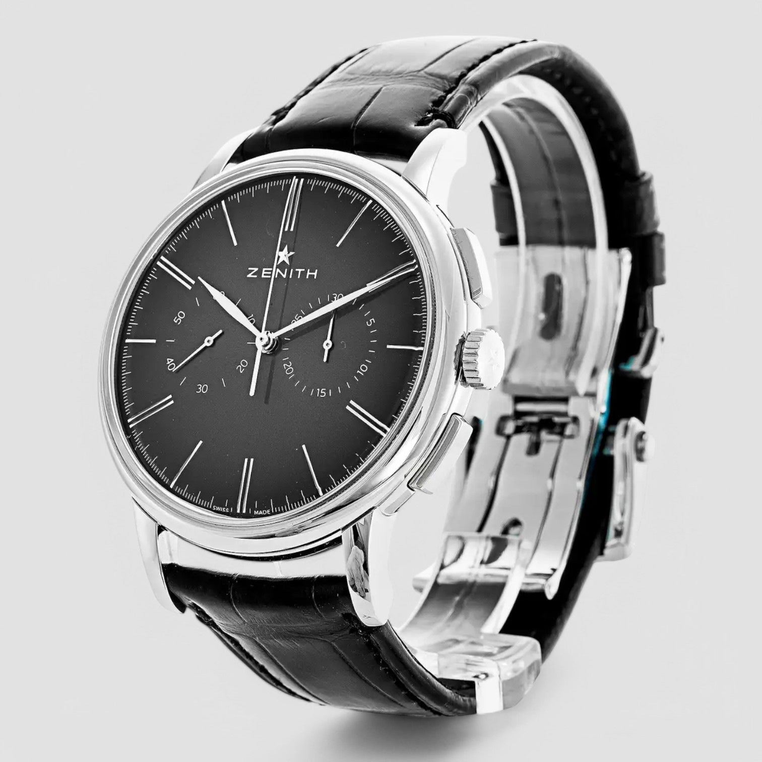 Elite Chronograph Classic Black Dial Black Leather Men's Watch