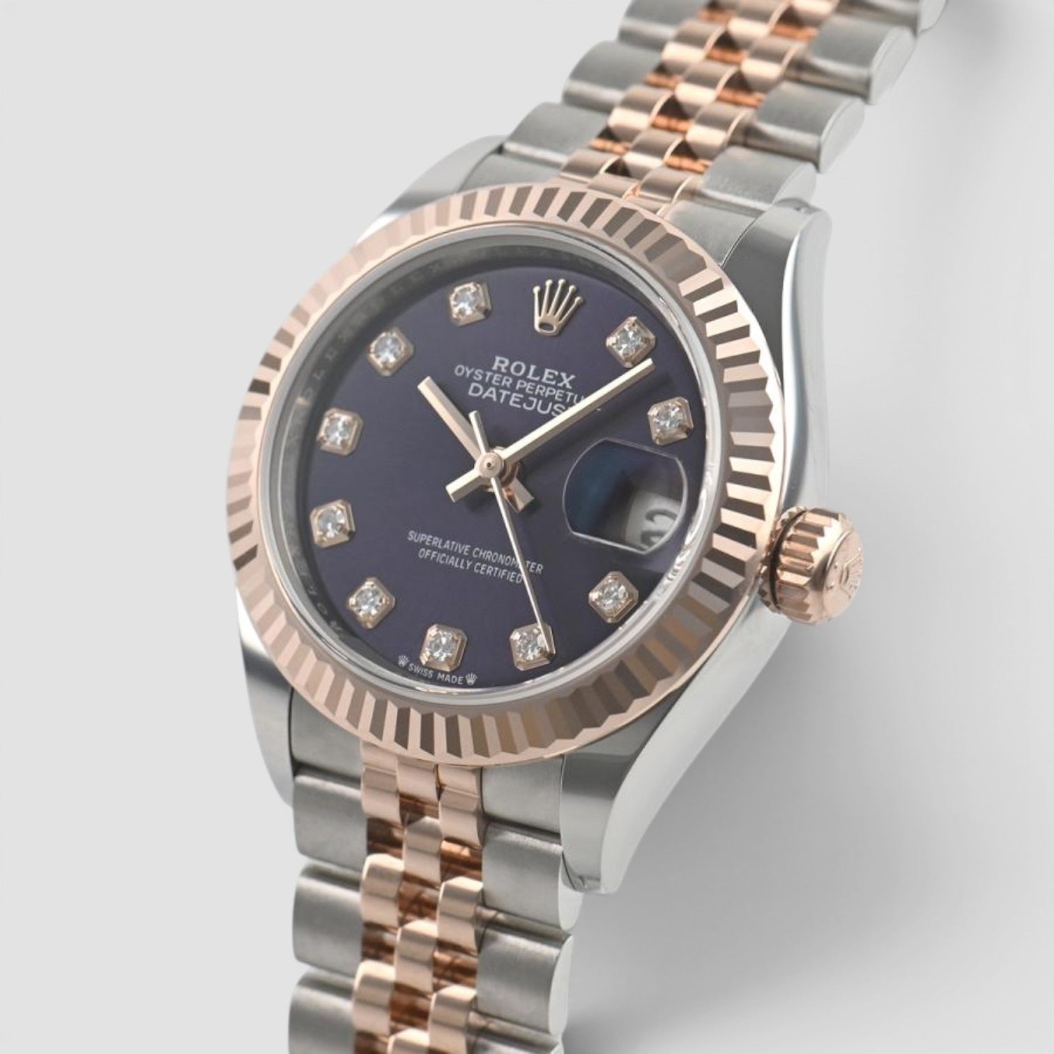 Lady-Datejust 28mm Steel & Everose Gold Aubergine Diamond Dial