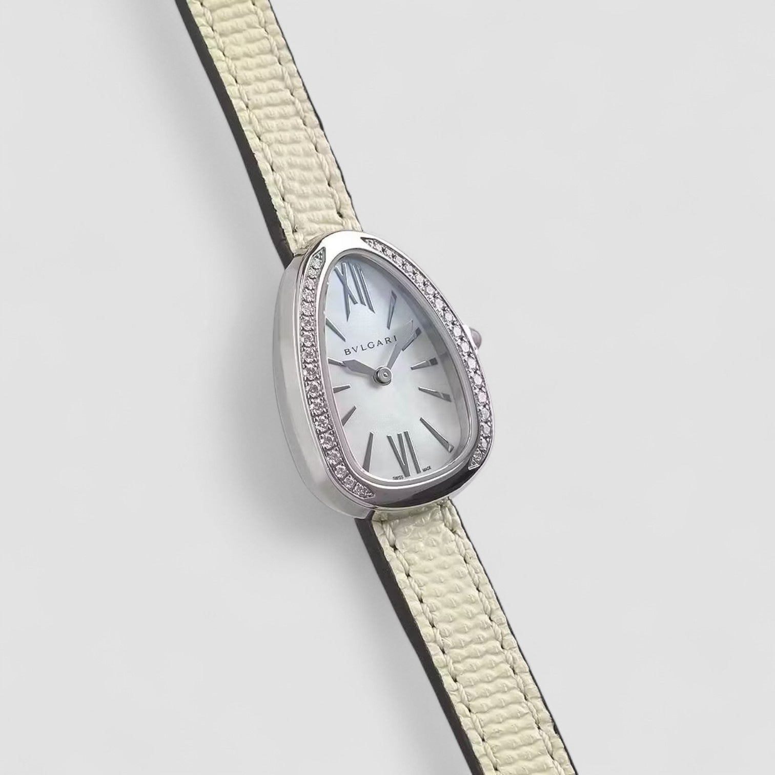Serpenti White Mother of Pearl Dial Ladies Double Leather Watch