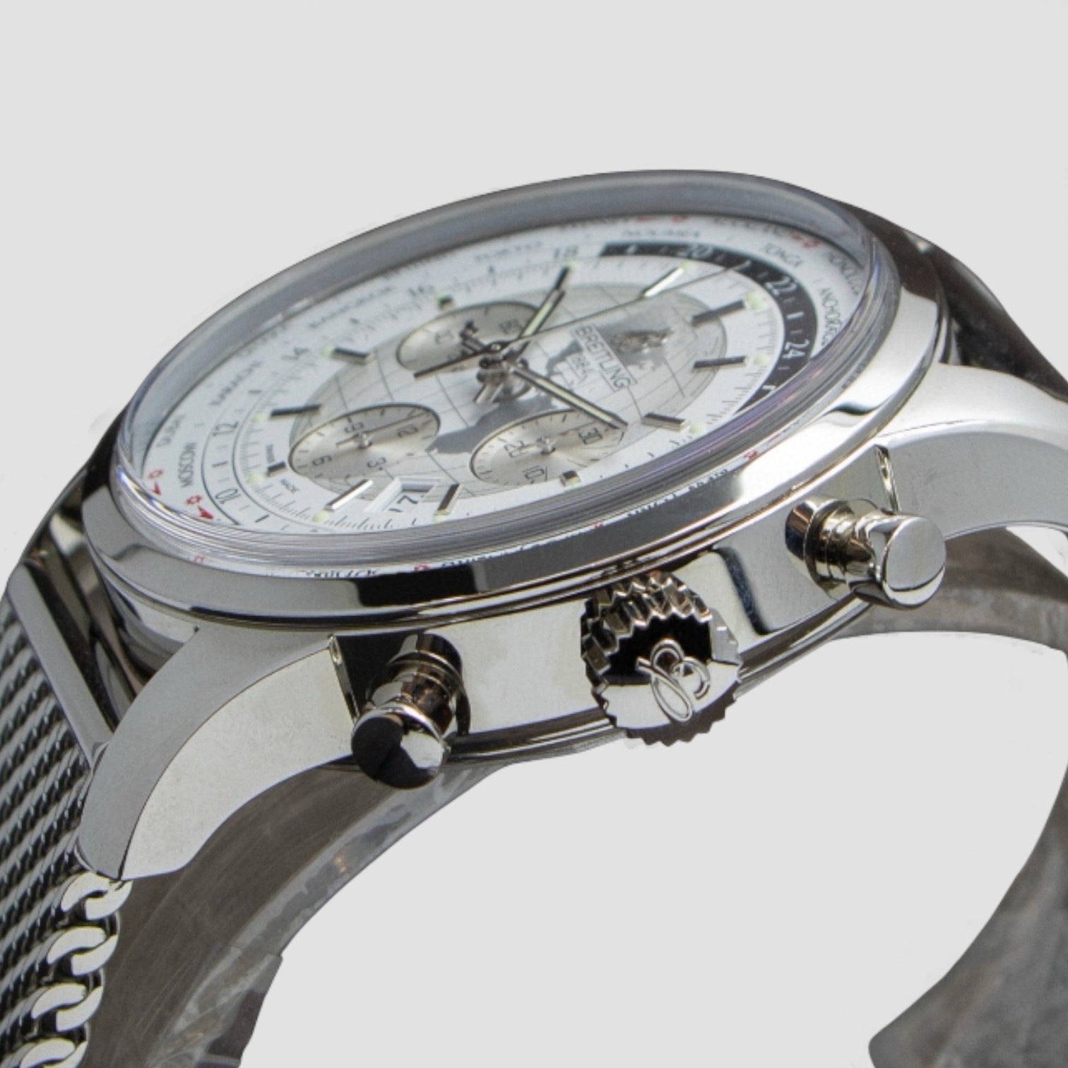Transocean Chronograph Unitime Polar White Dial Men's Watch