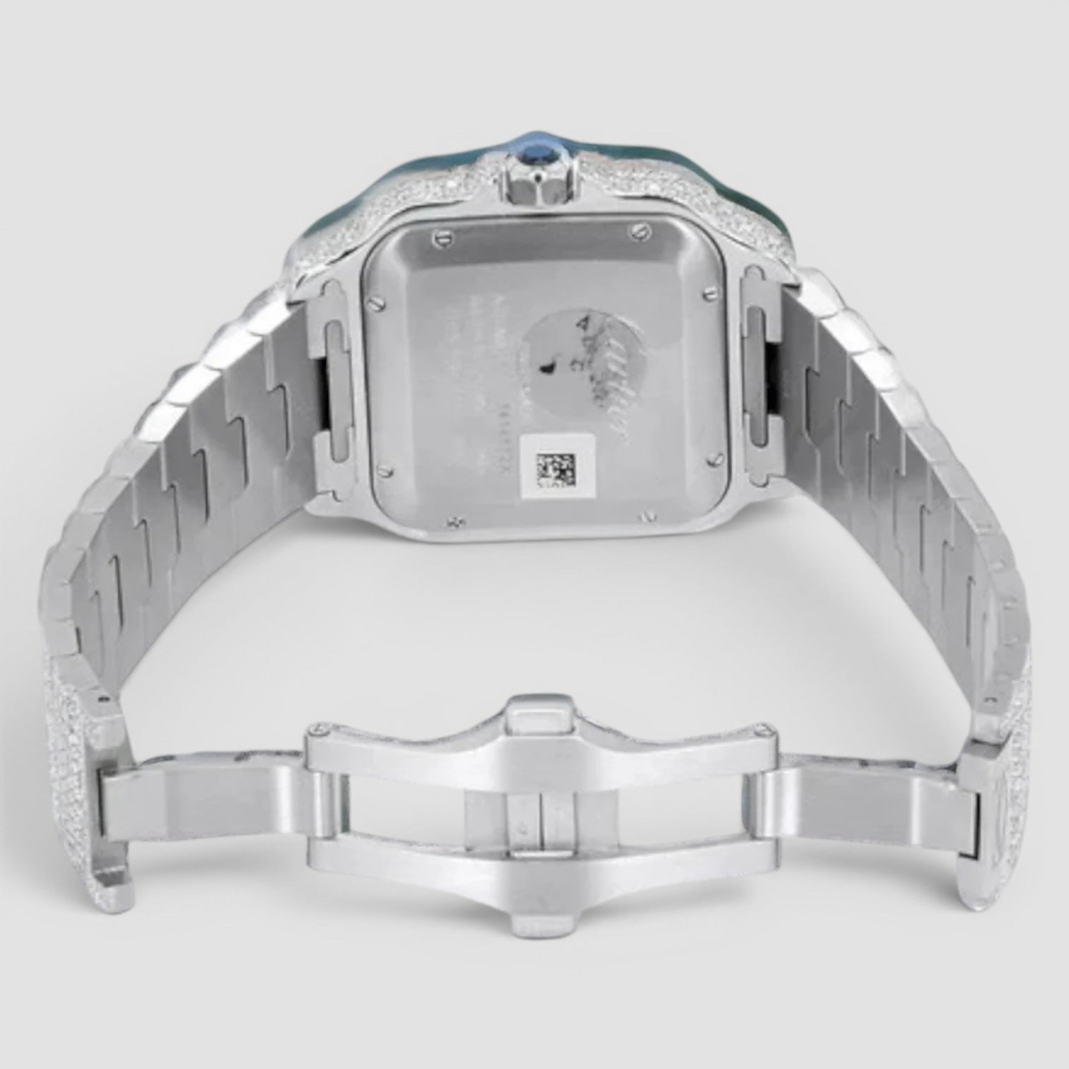 Santos De Cartier Iced Out Custom Baby Blue Enamel Pave Dial