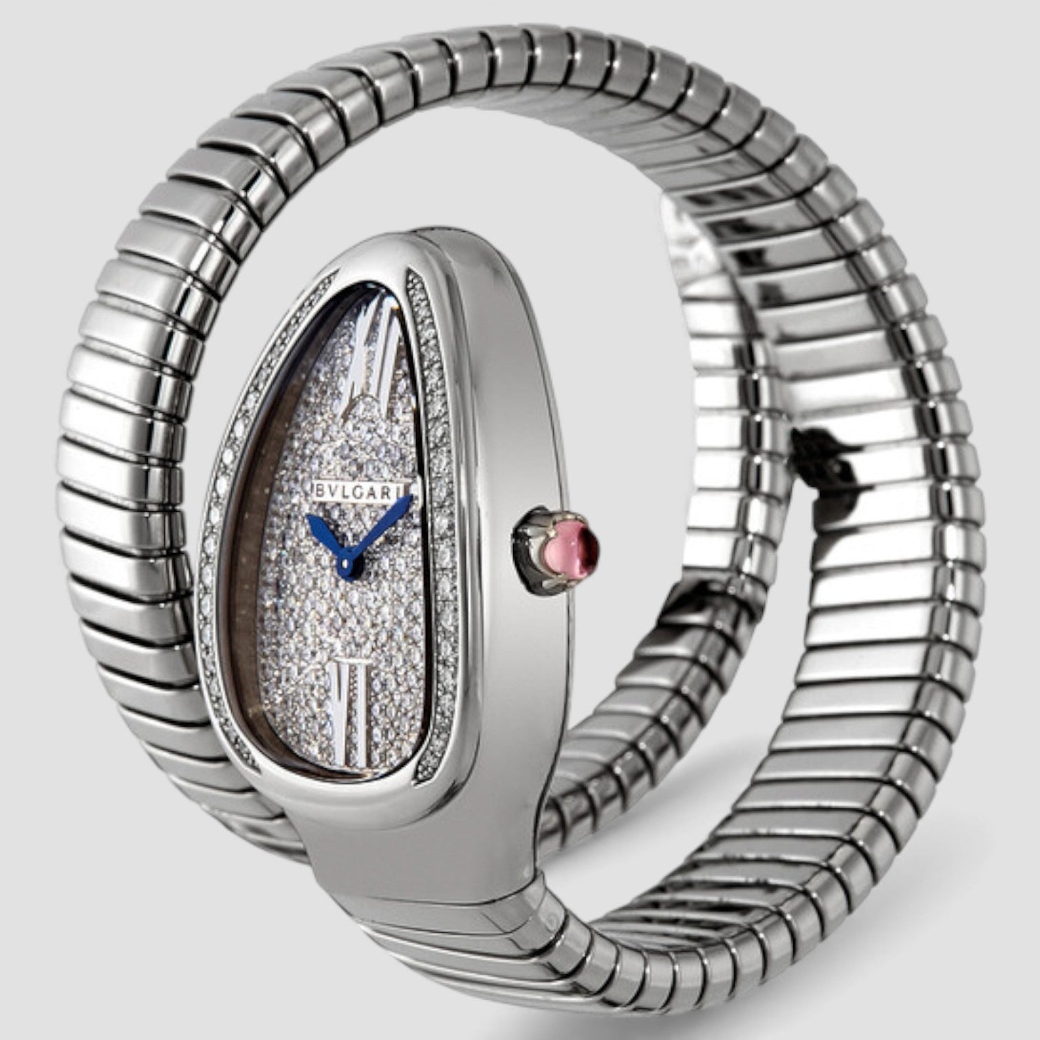 Serpenti Tubogas 18k White Gold Diamond Pave Dial Quartz Ladies Watch